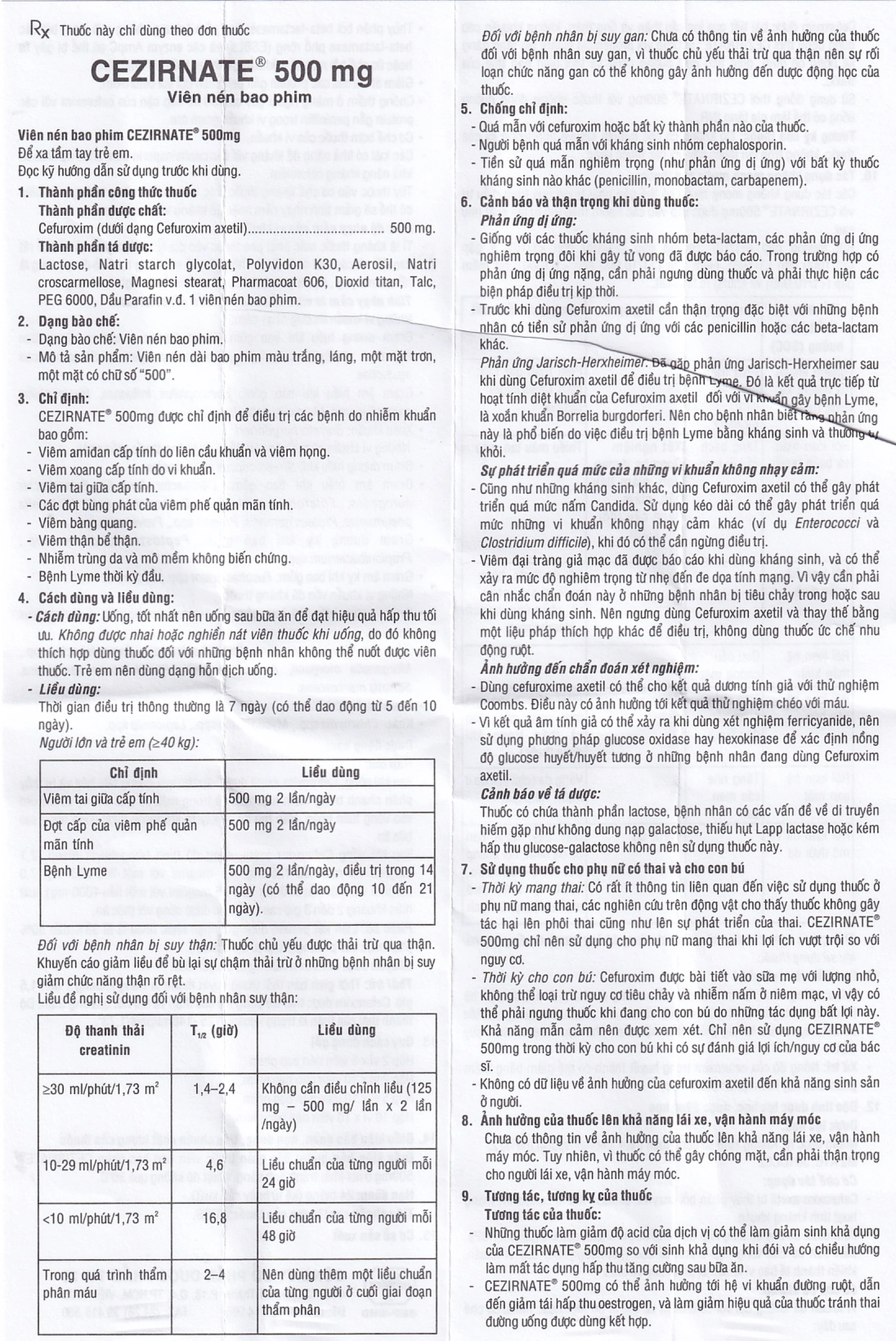 Thuốc Cezirnate 500mg Uphace điều trị các bệnh do nhiễm khuẩn (2 vỉ x 10 viên)