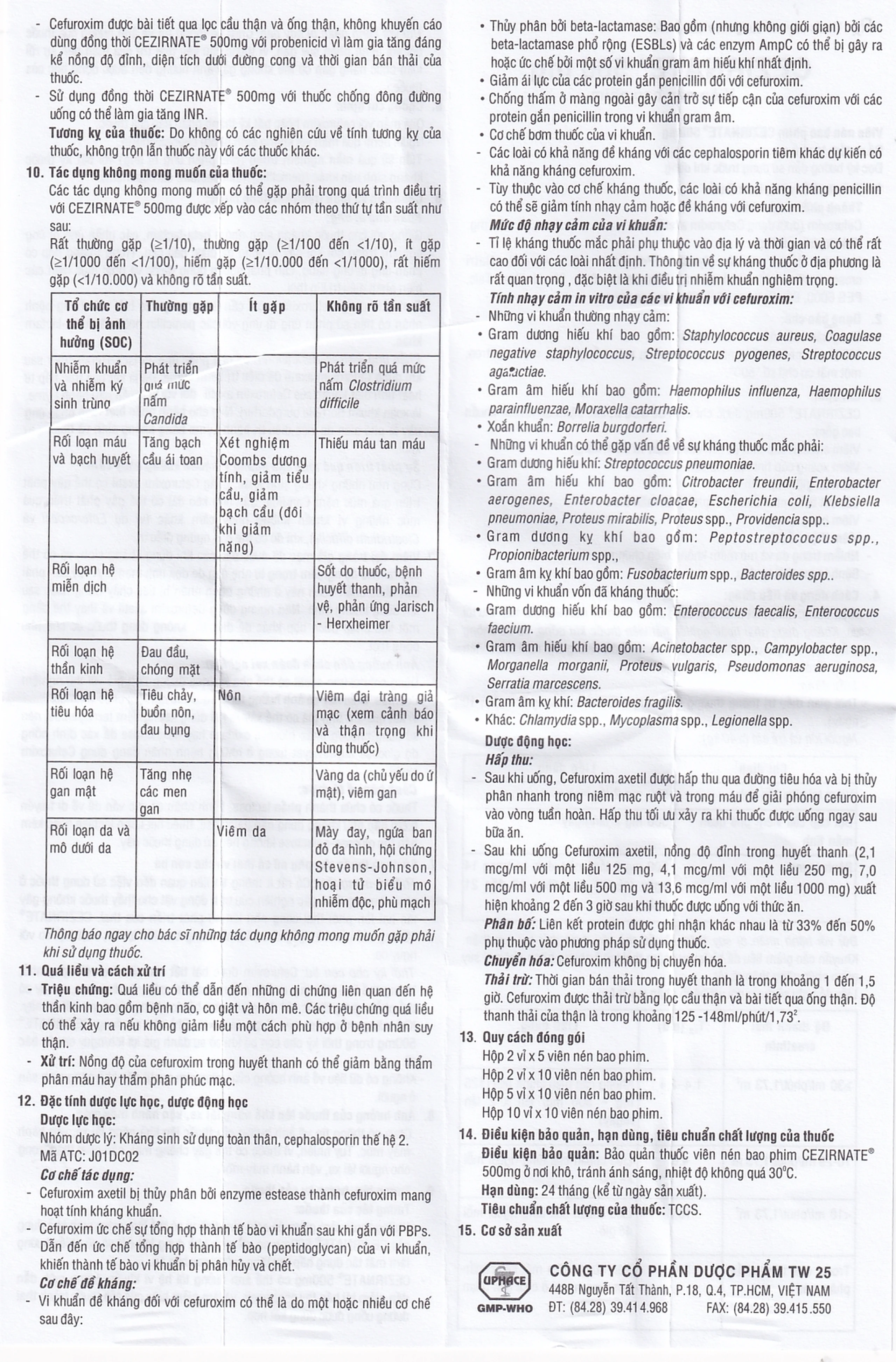 Thuốc Cezirnate 500mg Uphace điều trị các bệnh do nhiễm khuẩn (2 vỉ x 10 viên)