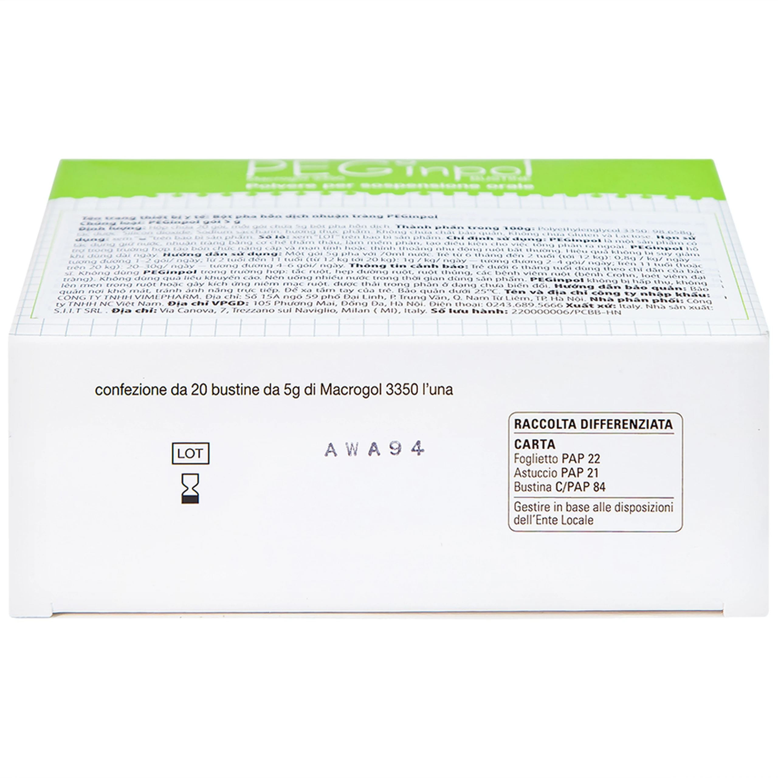 Bột nhuận tràng Buona Peginpol (20 gói x 5g) cải thiện tình trạng táo bón cho trẻ từ 6 tháng tuổi