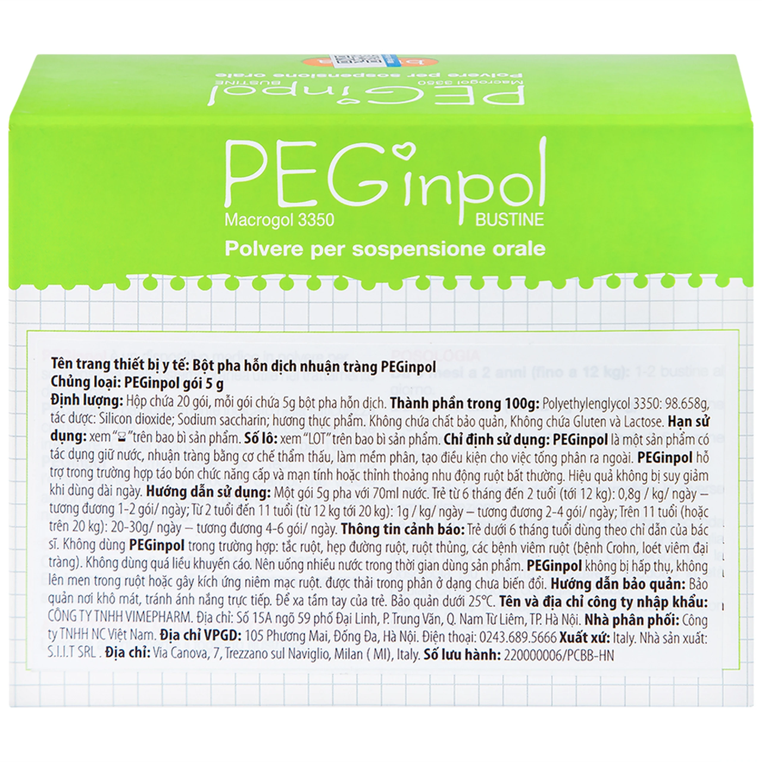 Bột nhuận tràng Buona Peginpol (20 gói x 5g) cải thiện tình trạng táo bón cho trẻ từ 6 tháng tuổi