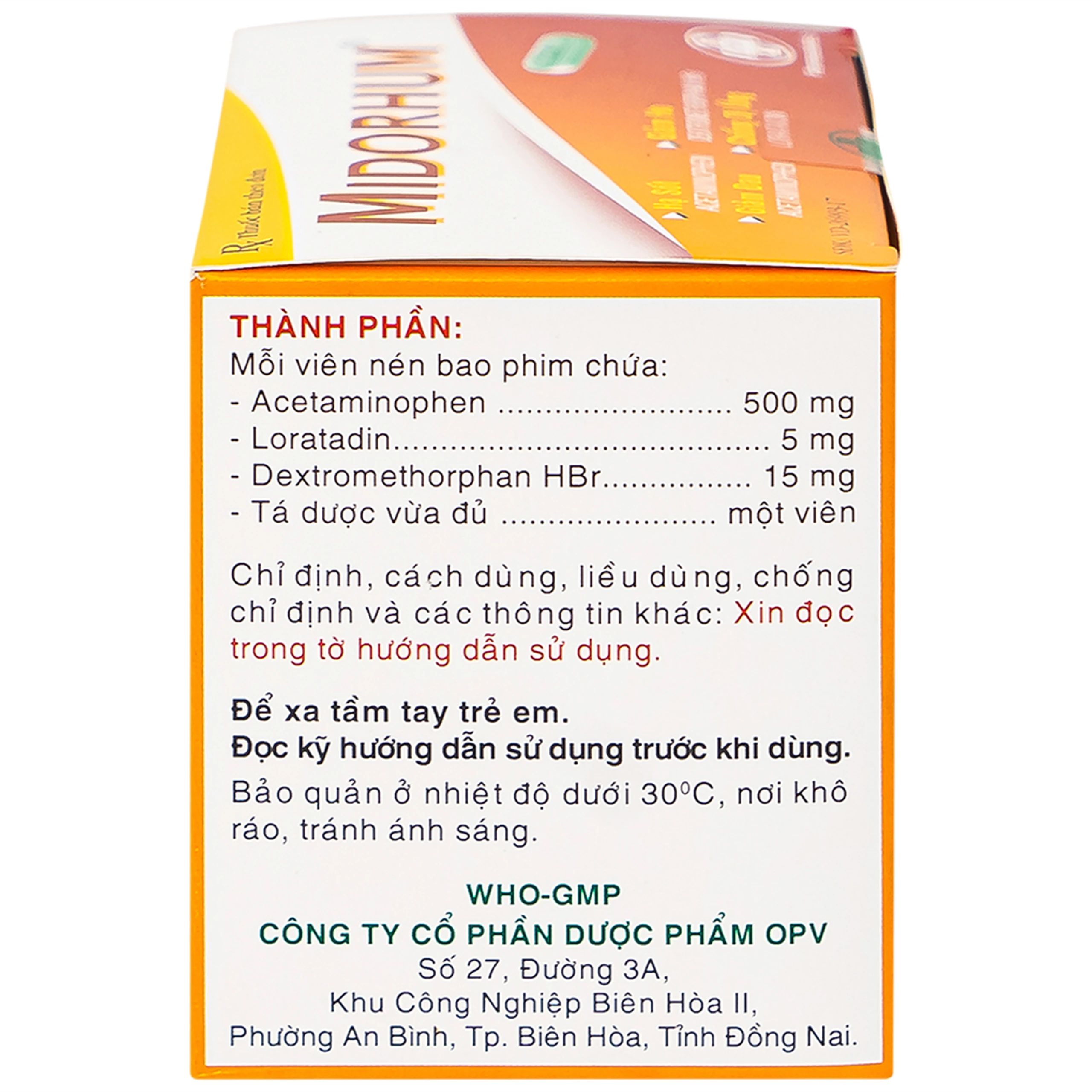 Viên nén Midorhum OPV hạ sốt, giảm ho, giảm đau, chống dị ứng (10 vỉ x 10 viên)