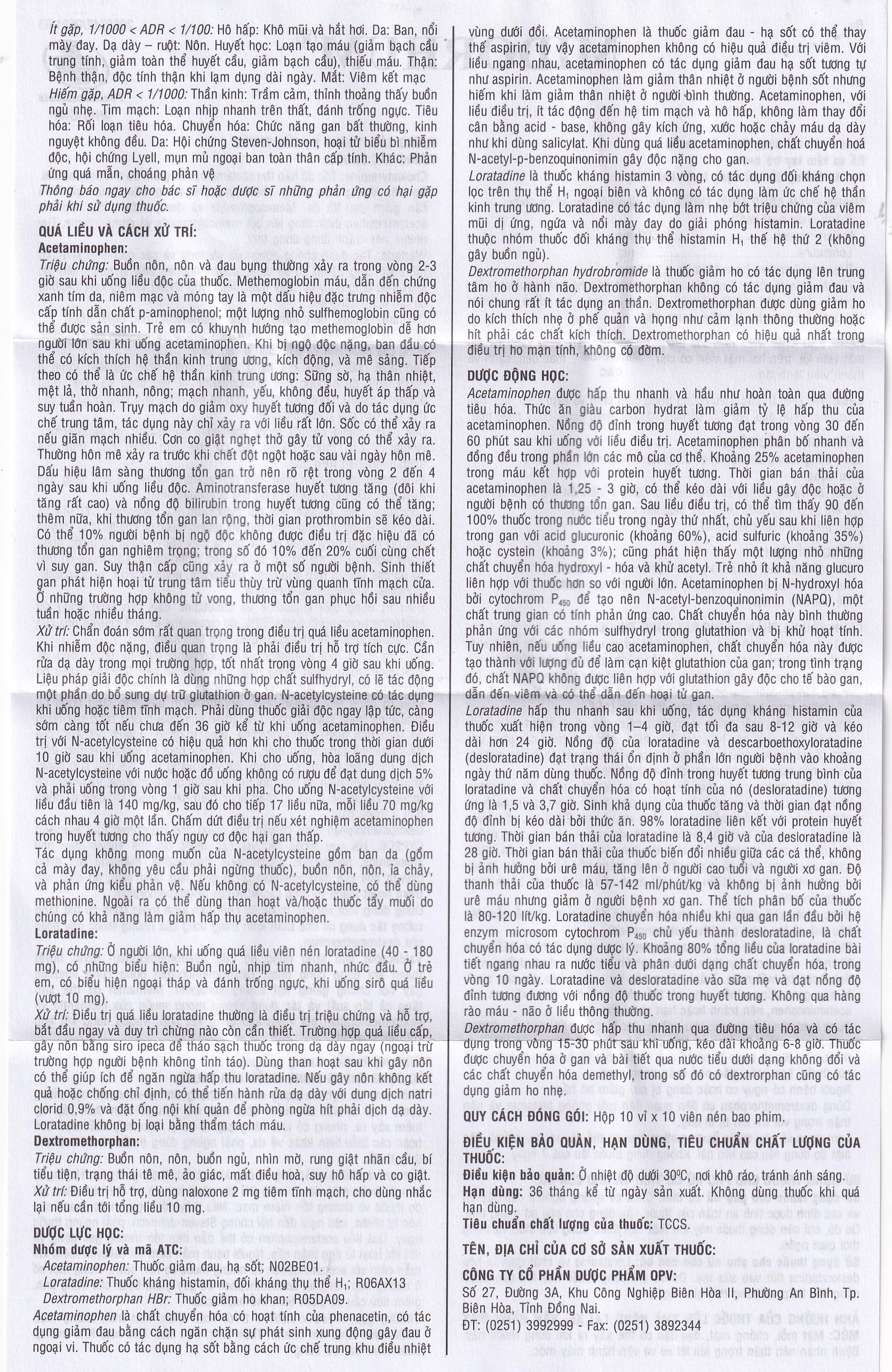 Viên nén Midorhum OPV hạ sốt, giảm ho, giảm đau, chống dị ứng (10 vỉ x 10 viên)