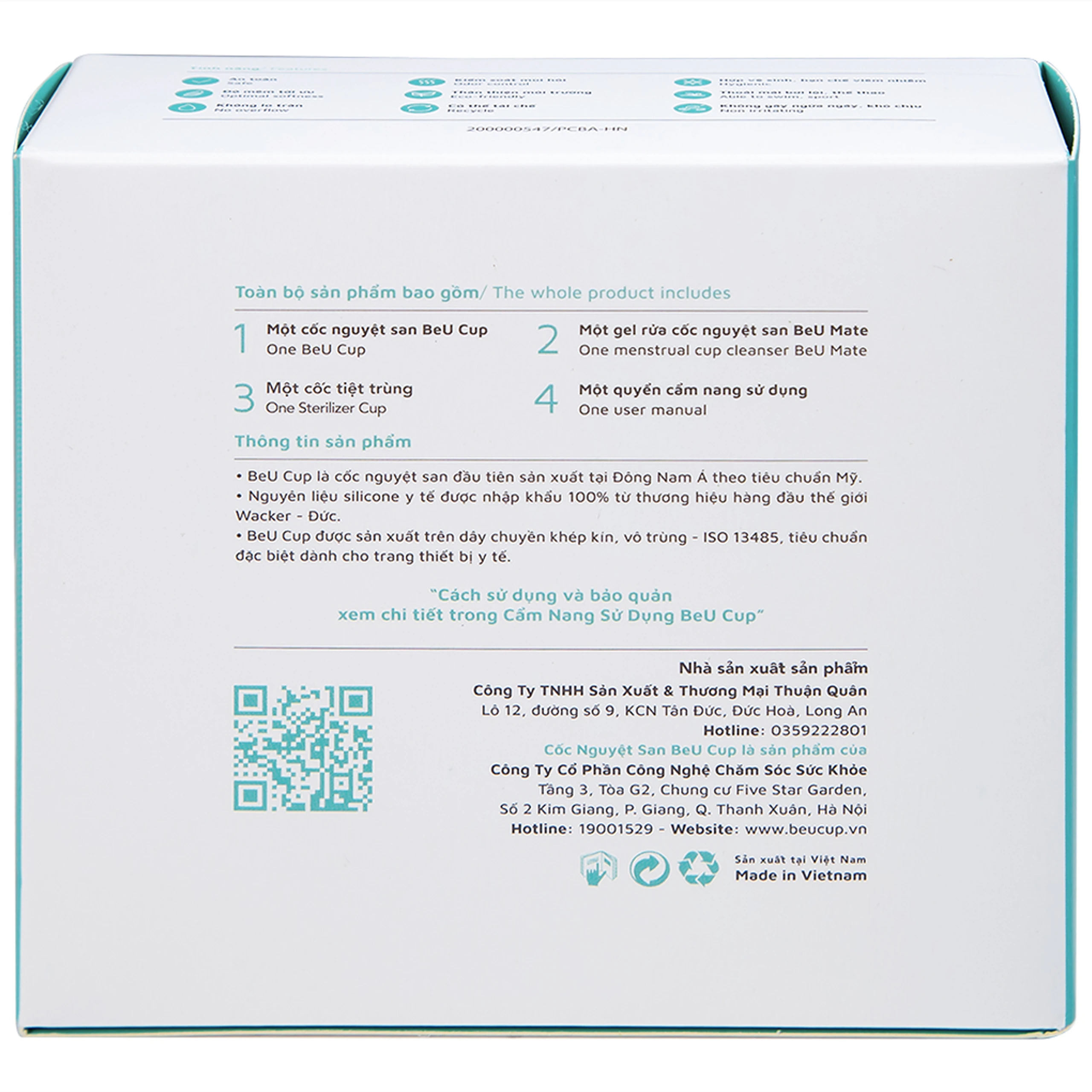 Cốc nguyệt san Beu Cup 45x65mm siêu mềm, kiểm soát mùi hôi, hạn chế viêm nhiễm