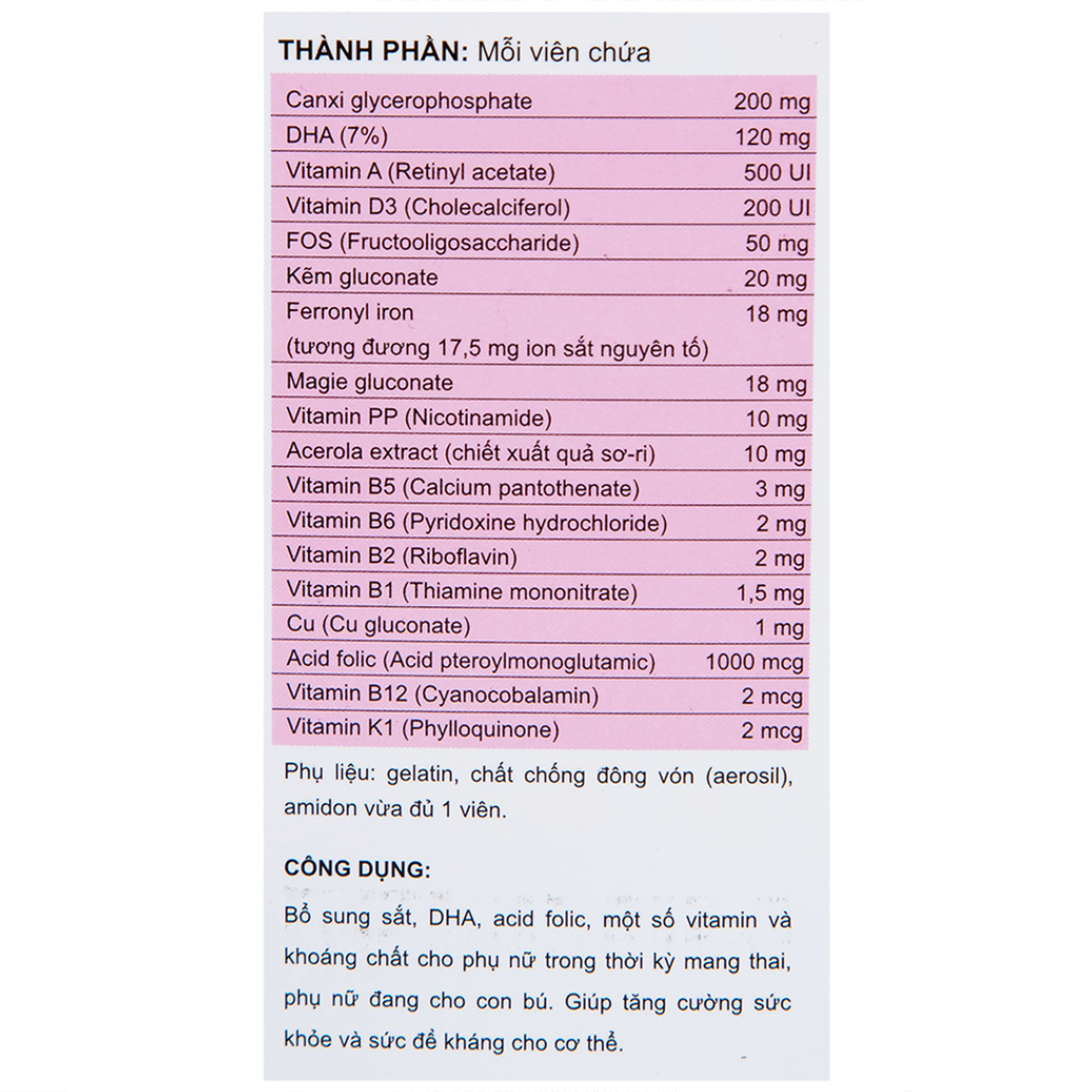 Viên uống bổ sung sắt, DHA, acid folic cho phụ nữ có thai và cho con bú MaxPremum Naga Plus Vesta (30 viên)