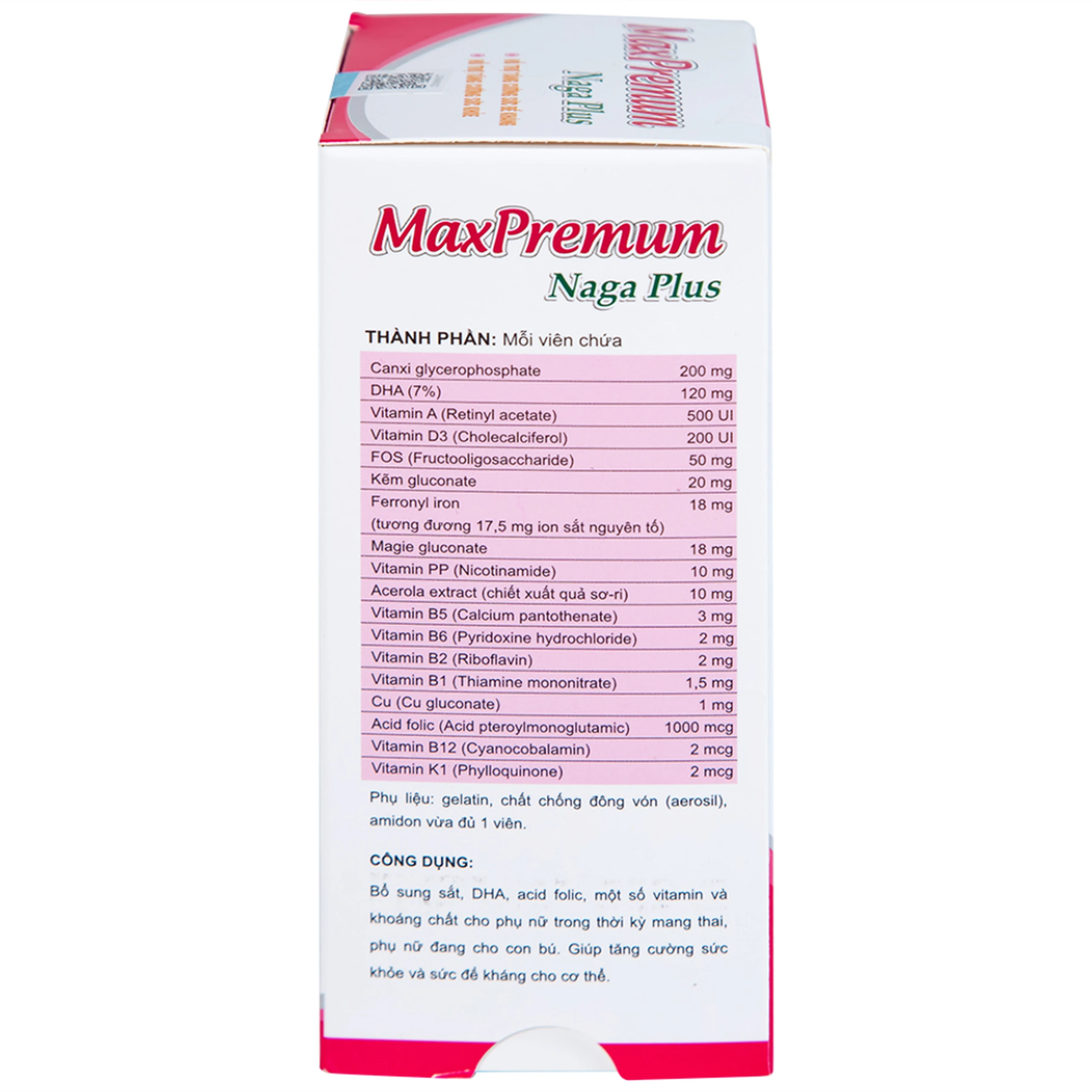 Viên uống bổ sung sắt, DHA, acid folic cho phụ nữ có thai và cho con bú MaxPremum Naga Plus Vesta (30 viên)