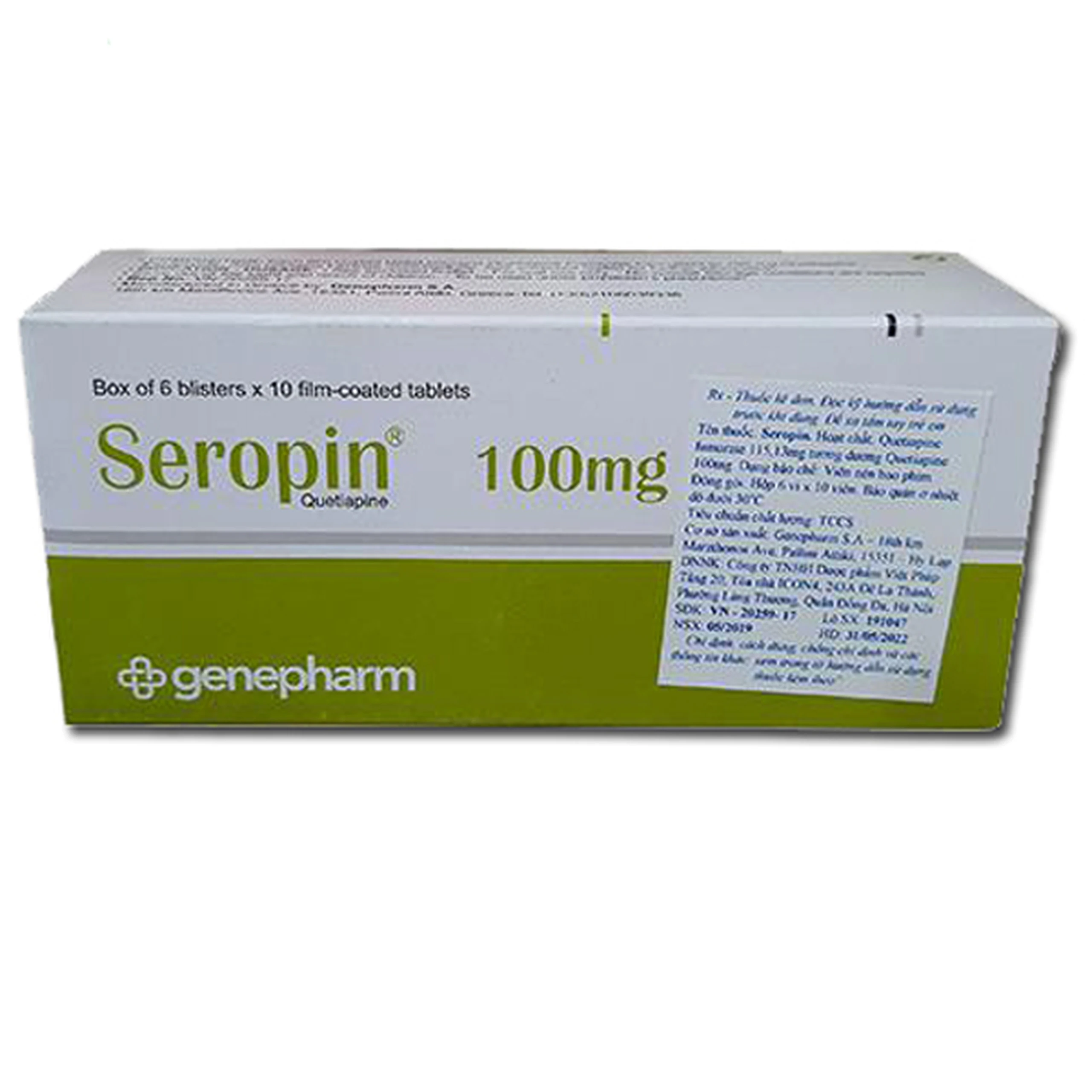Thuốc Seropin 100mg Genepharm điều trị tâm thần phân liệt (60 viên) 