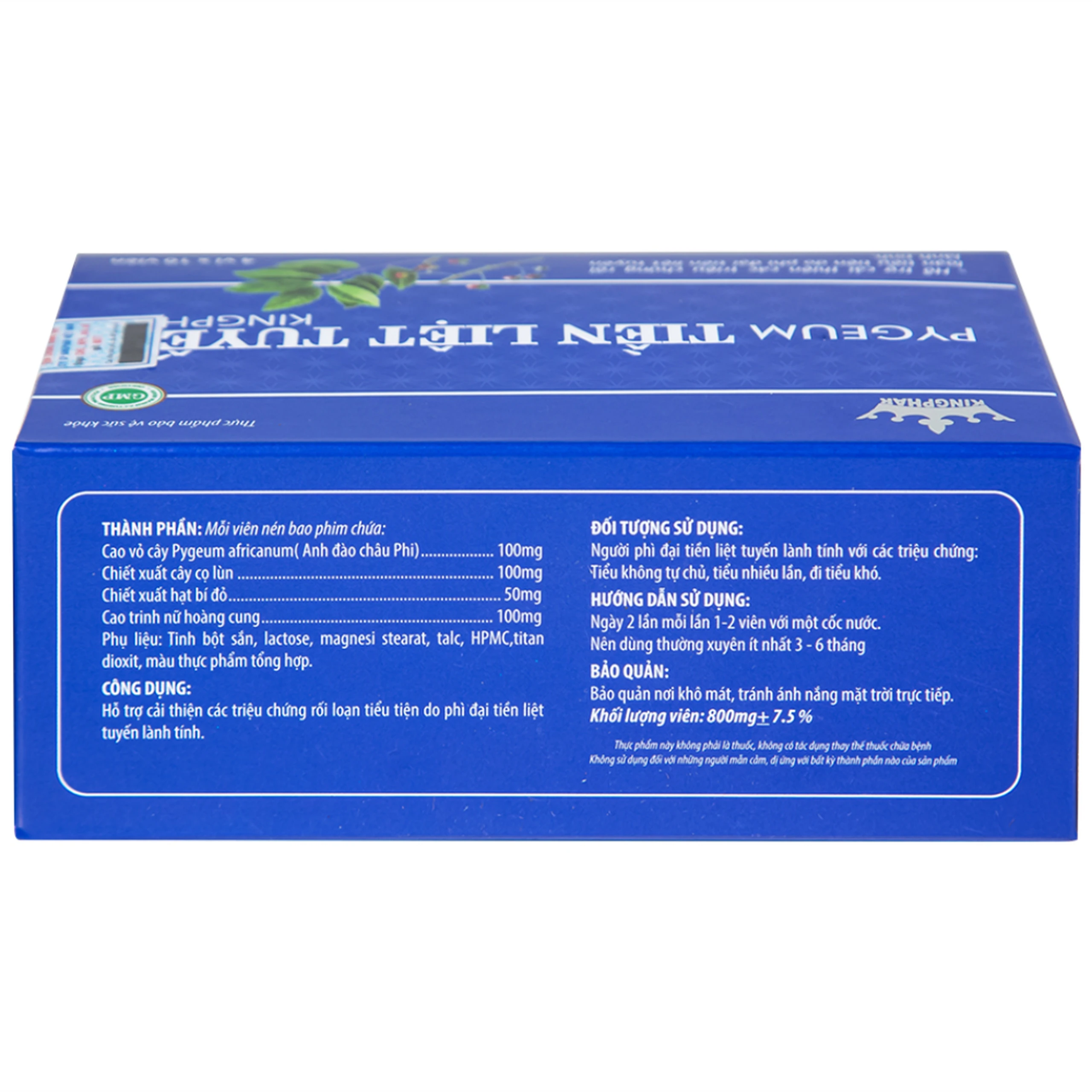 Viên uống hỗ trợ cho người phì đại tiền liệt tuyến Pygeum Tiền Liệt Tuyến Kingphar (4 vỉ x 10 viên)