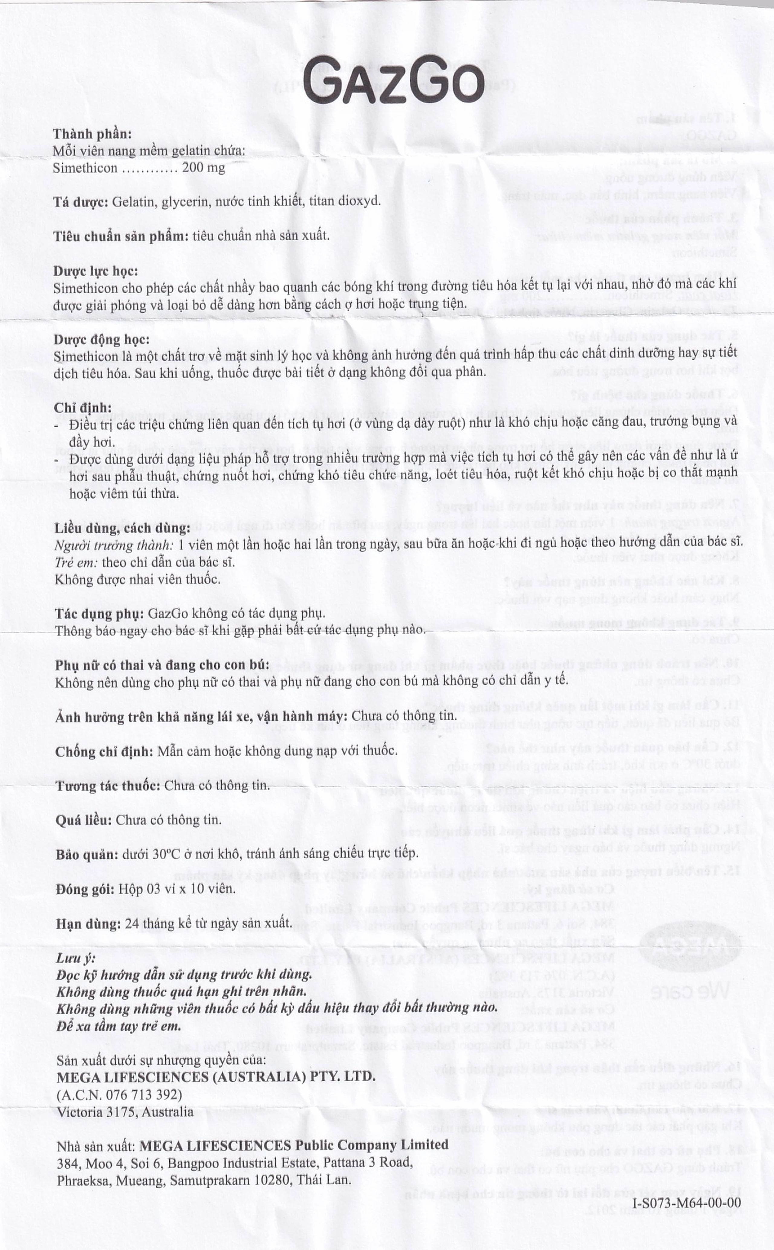 Thuốc GazGo MEGA We care điều trị khó chịu, căng đau, trướng bụng (3 vỉ x 10 viên)