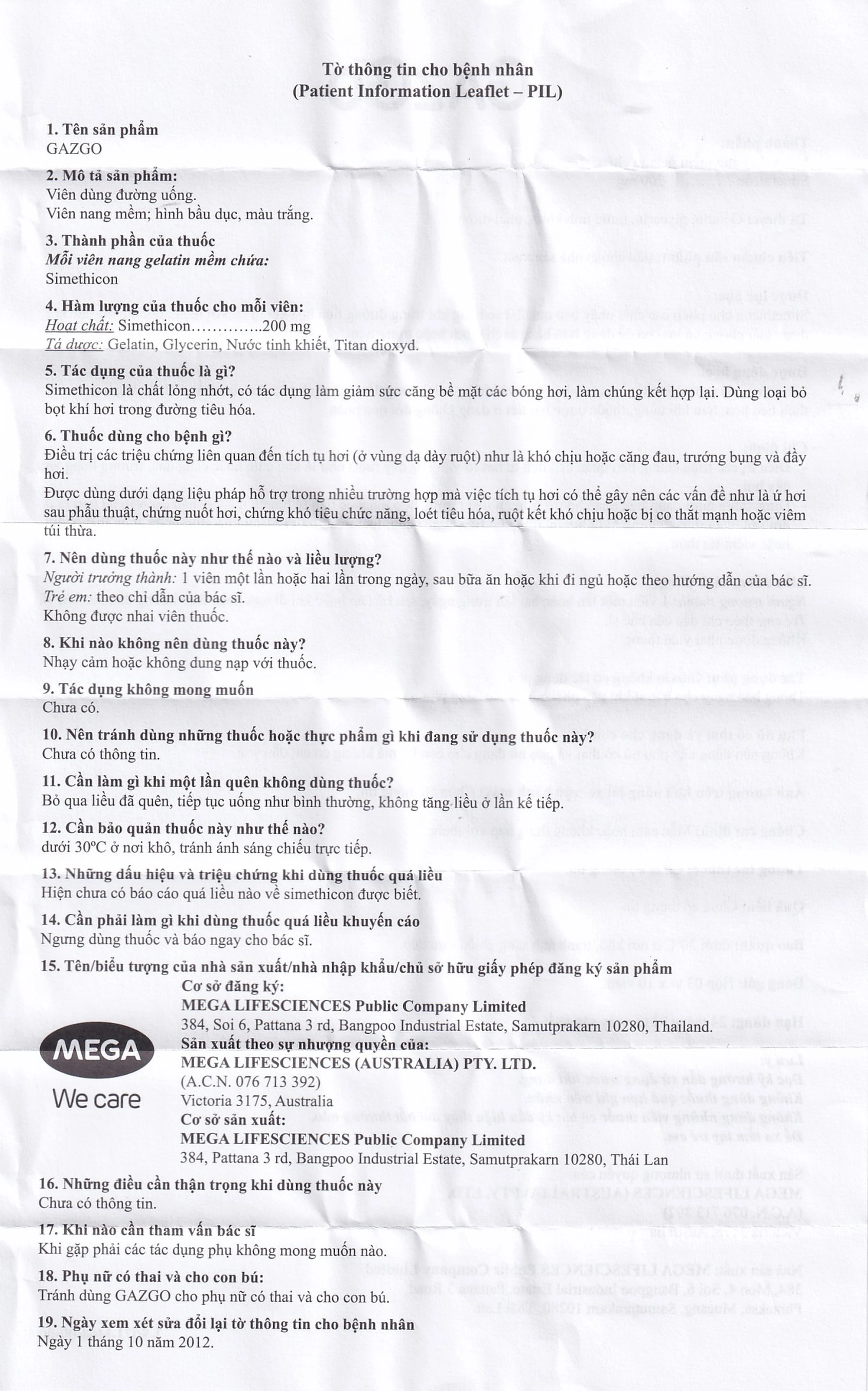 Thuốc GazGo MEGA We care điều trị khó chịu, căng đau, trướng bụng (3 vỉ x 10 viên)
