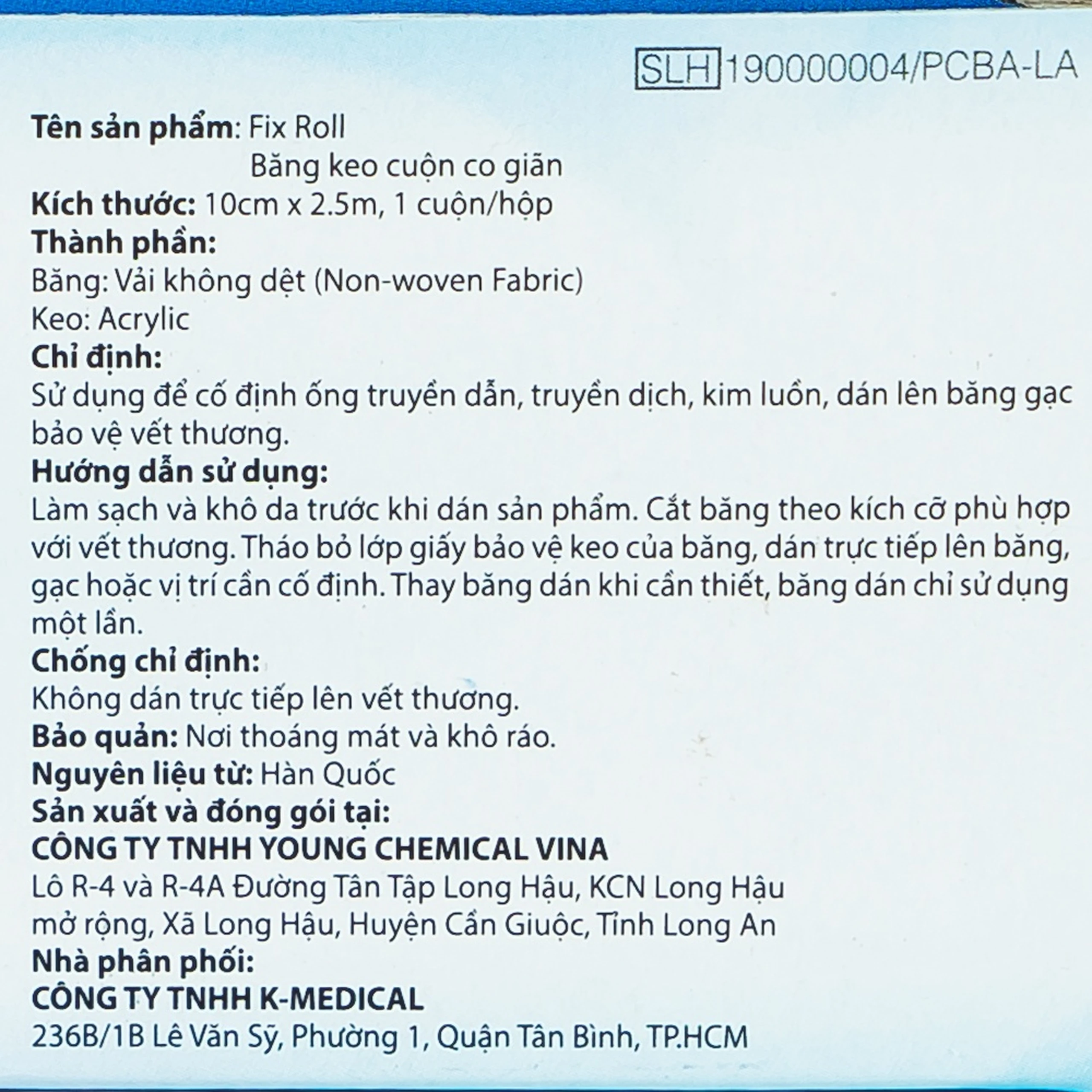 Băng keo cuộn Plaid Non-Woven Fix Roll Plaster 10cm x 2.5m cố định ống truyền dẫn, kim luồn, băng gạc Young Chemical