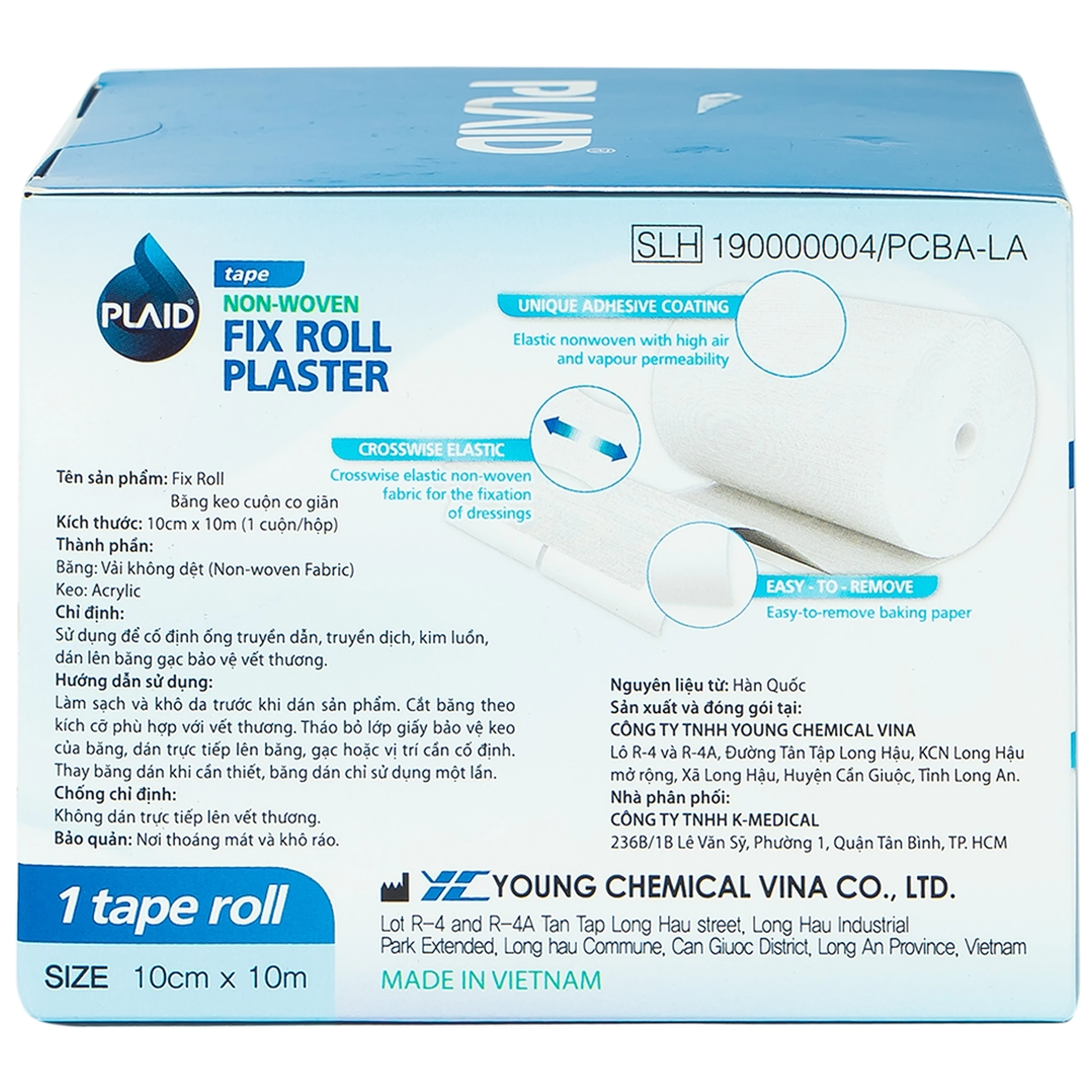 Băng keo cuộn Plaid Non-Woven Fix Roll Plaster 10cm x 10m cố định ống truyền dẫn, kim luồn, băng gạc Young Chemical