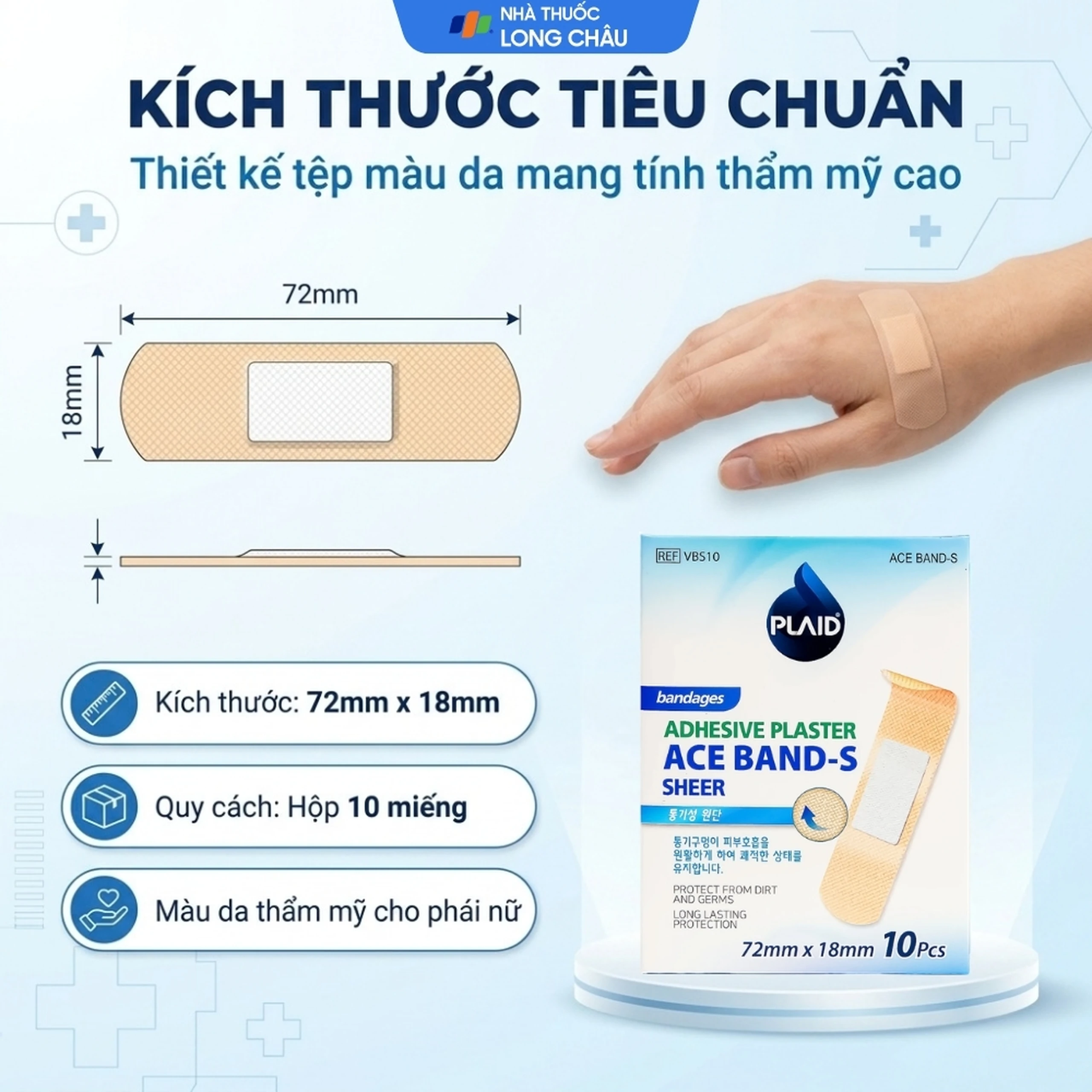Băng cá nhân vải Plaid Ace Band-S 72x18 mm (10 miếng) Young Chemical 4
