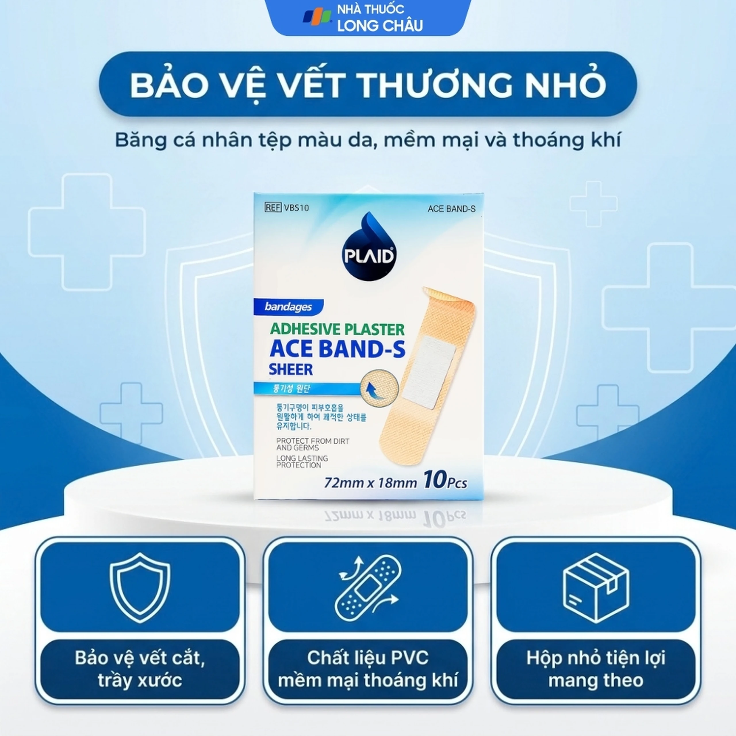 Băng cá nhân vải Plaid Ace Band-S 72x18 mm (10 miếng) Young Chemical 2