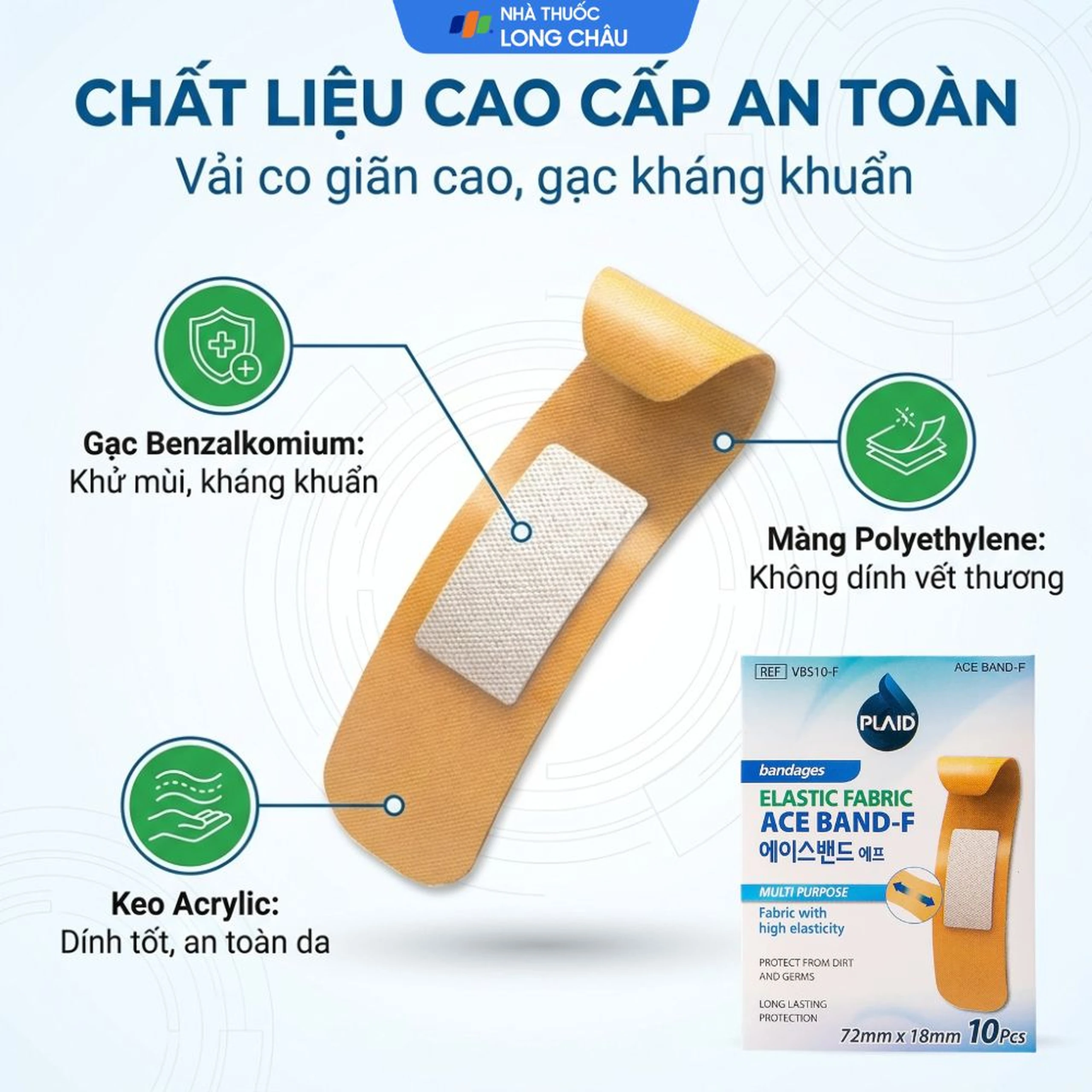 Băng cá nhân vải Plaid Ace Band-F 7.2x1.8cm (10 miếng) Young Chemical 3