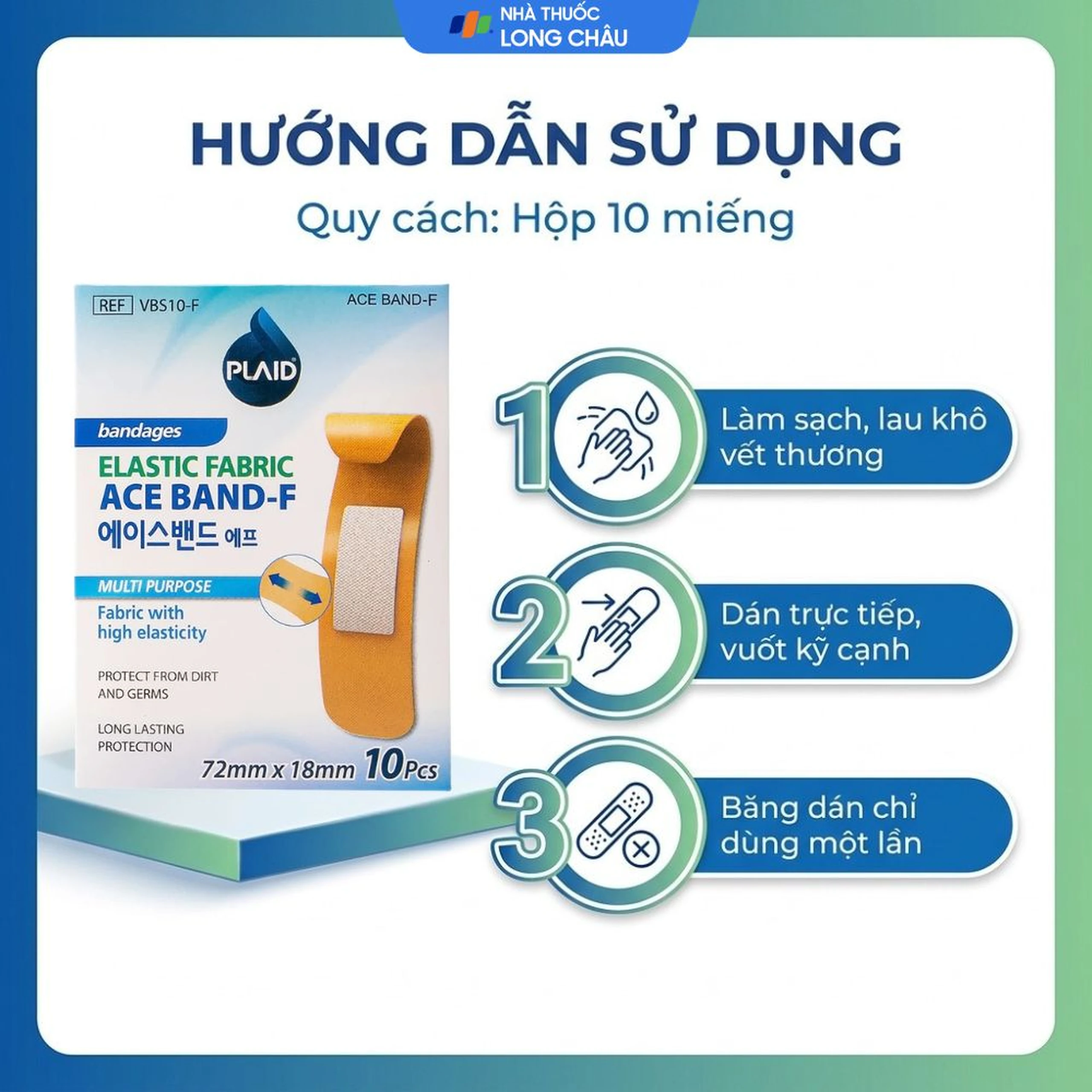 Băng cá nhân vải Plaid Ace Band-F 7.2x1.8cm (10 miếng) Young Chemical 5