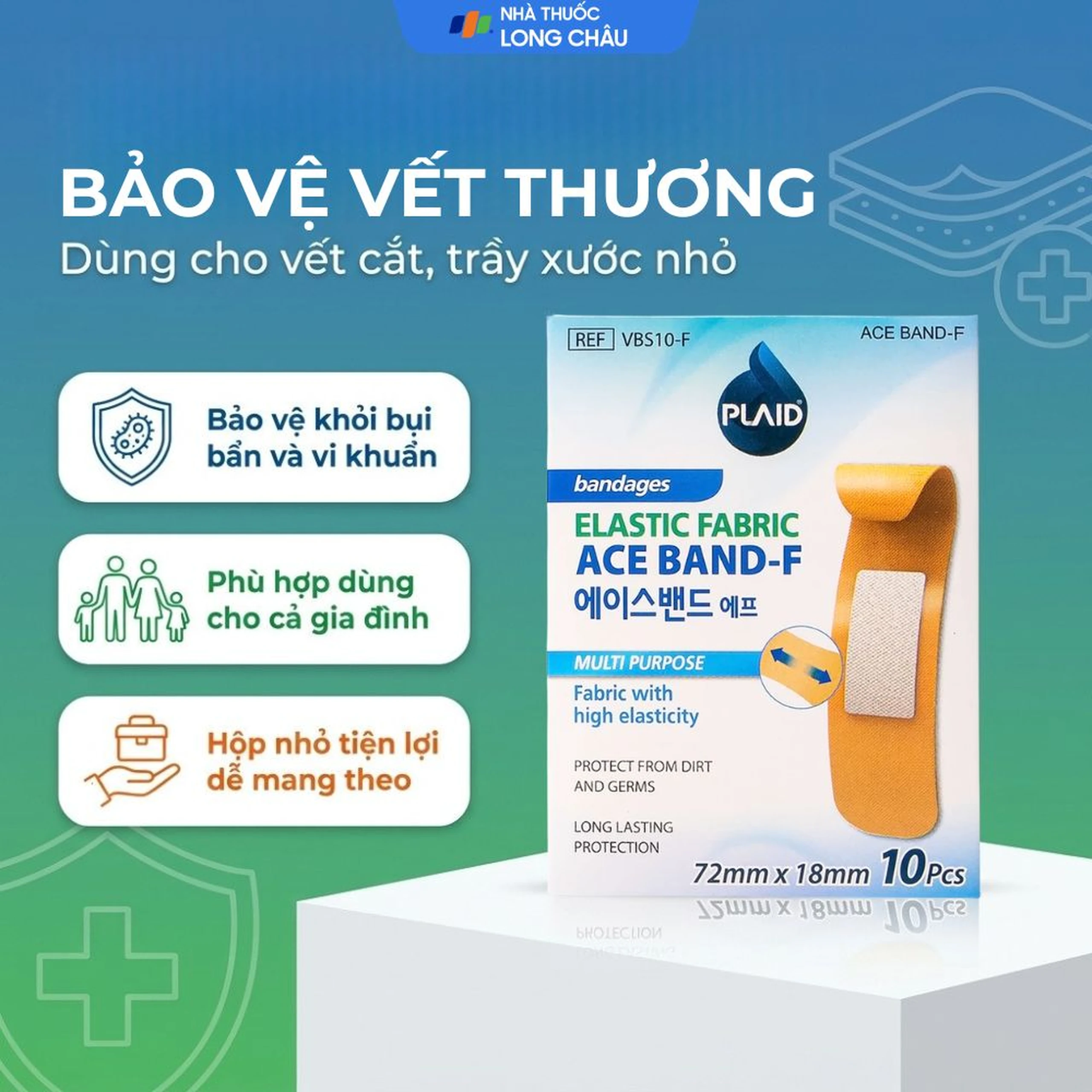 Băng cá nhân vải Plaid Ace Band-F 7.2x1.8cm (10 miếng) Young Chemical 2