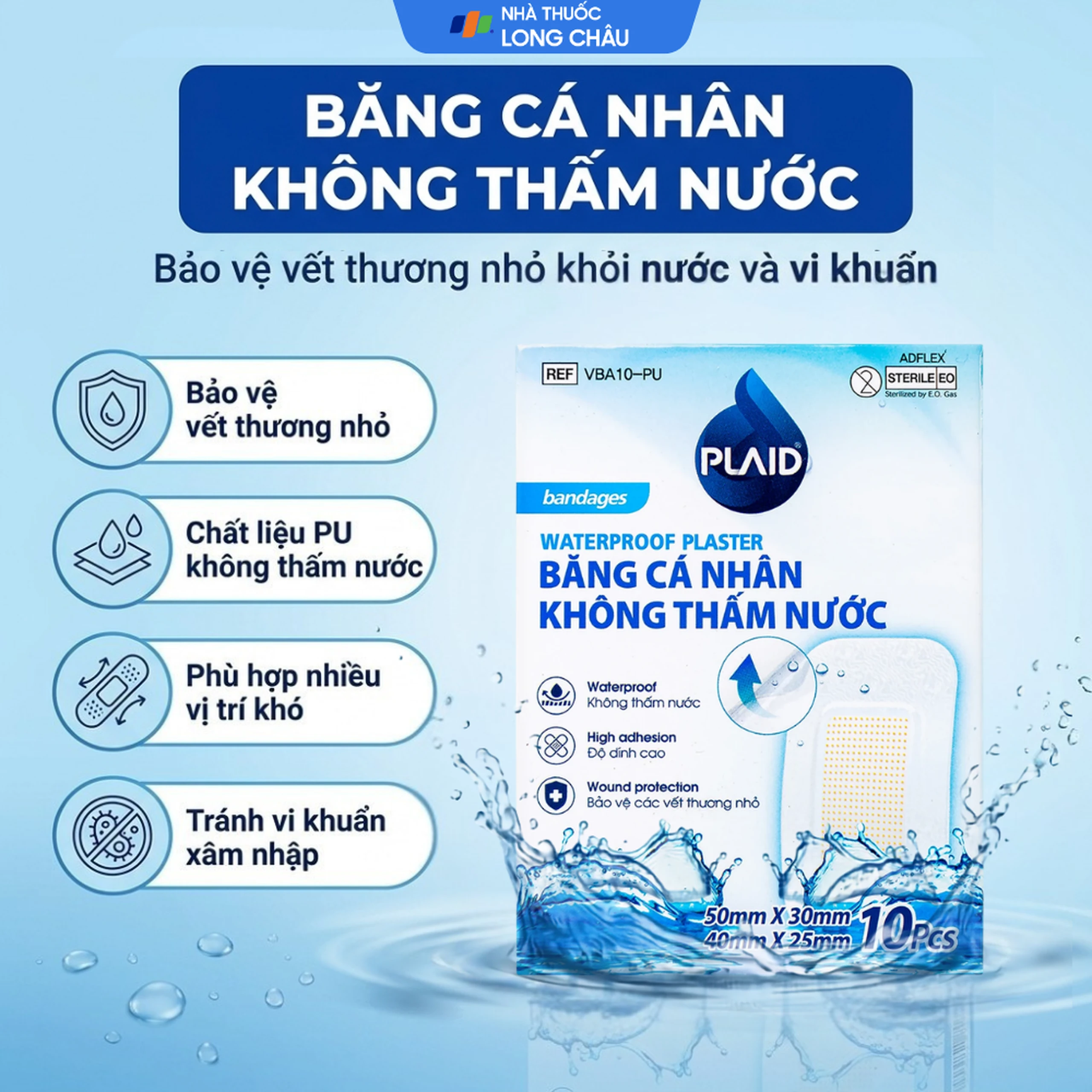 Băng cá nhân Plaid Waterproof Plaster 2 kích cỡ (10 miếng) không thấm nước Young Chemical 2
