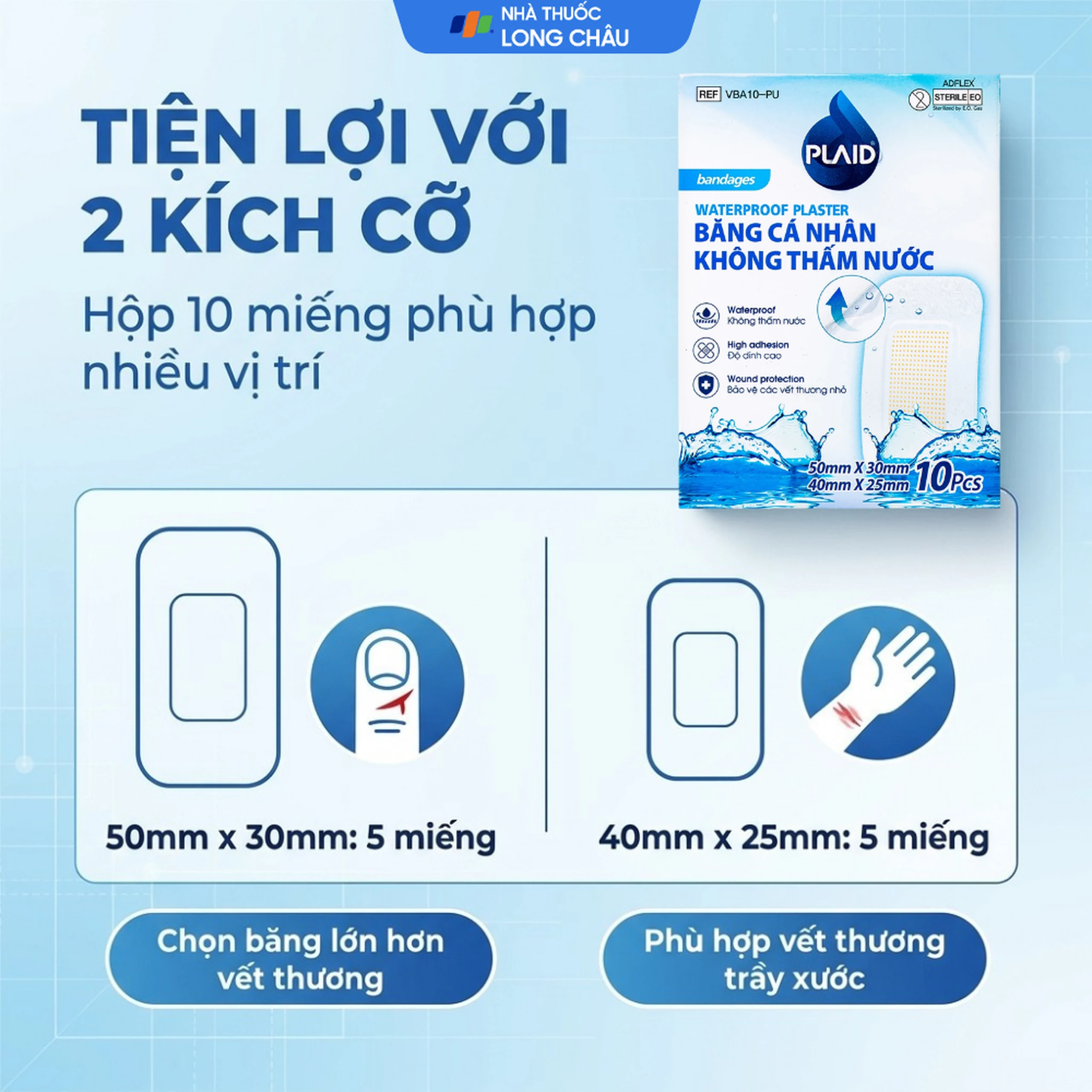 Băng cá nhân Plaid Waterproof Plaster 2 kích cỡ (10 miếng) không thấm nước Young Chemical 4