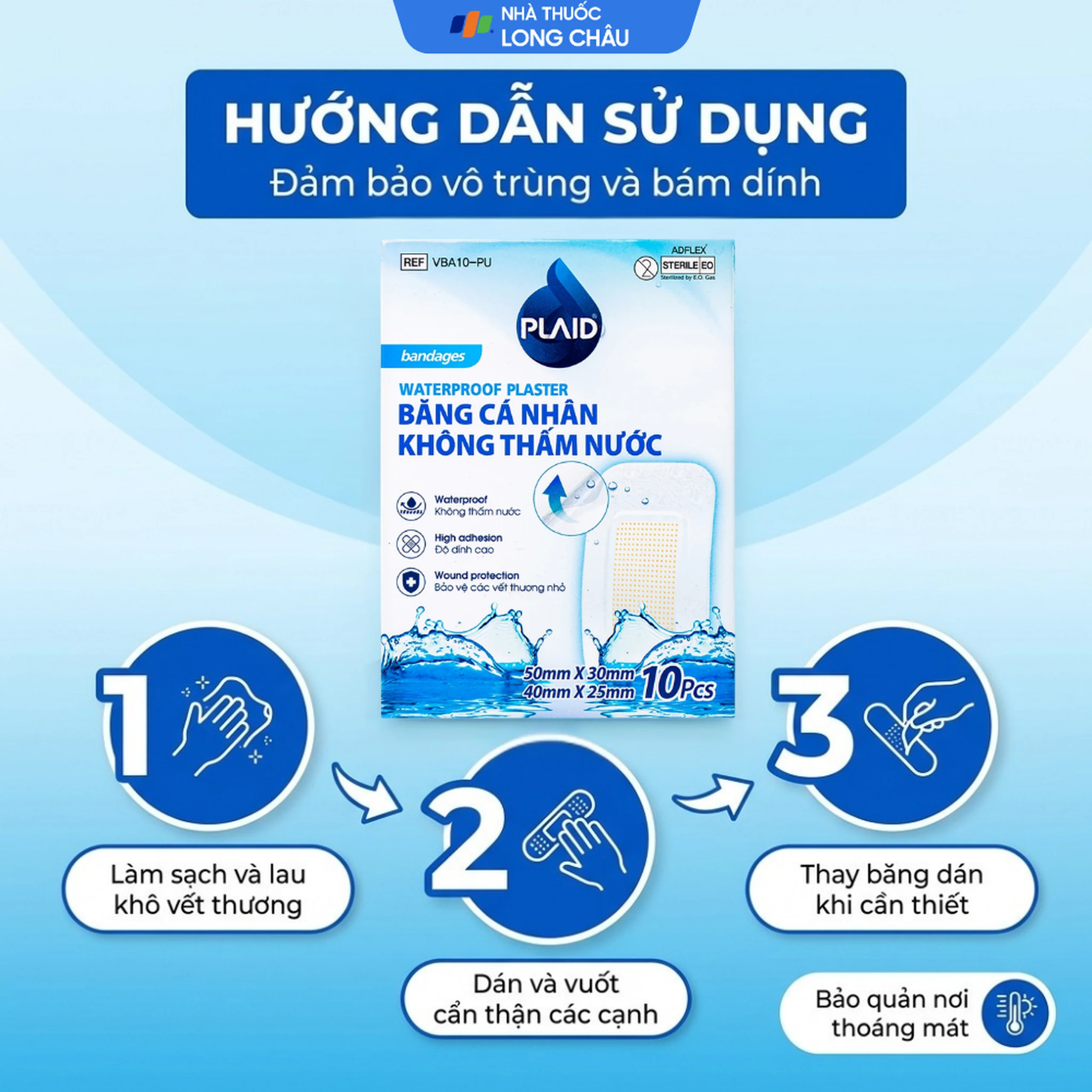 Băng cá nhân Plaid Waterproof Plaster 2 kích cỡ (10 miếng) không thấm nước Young Chemical 5