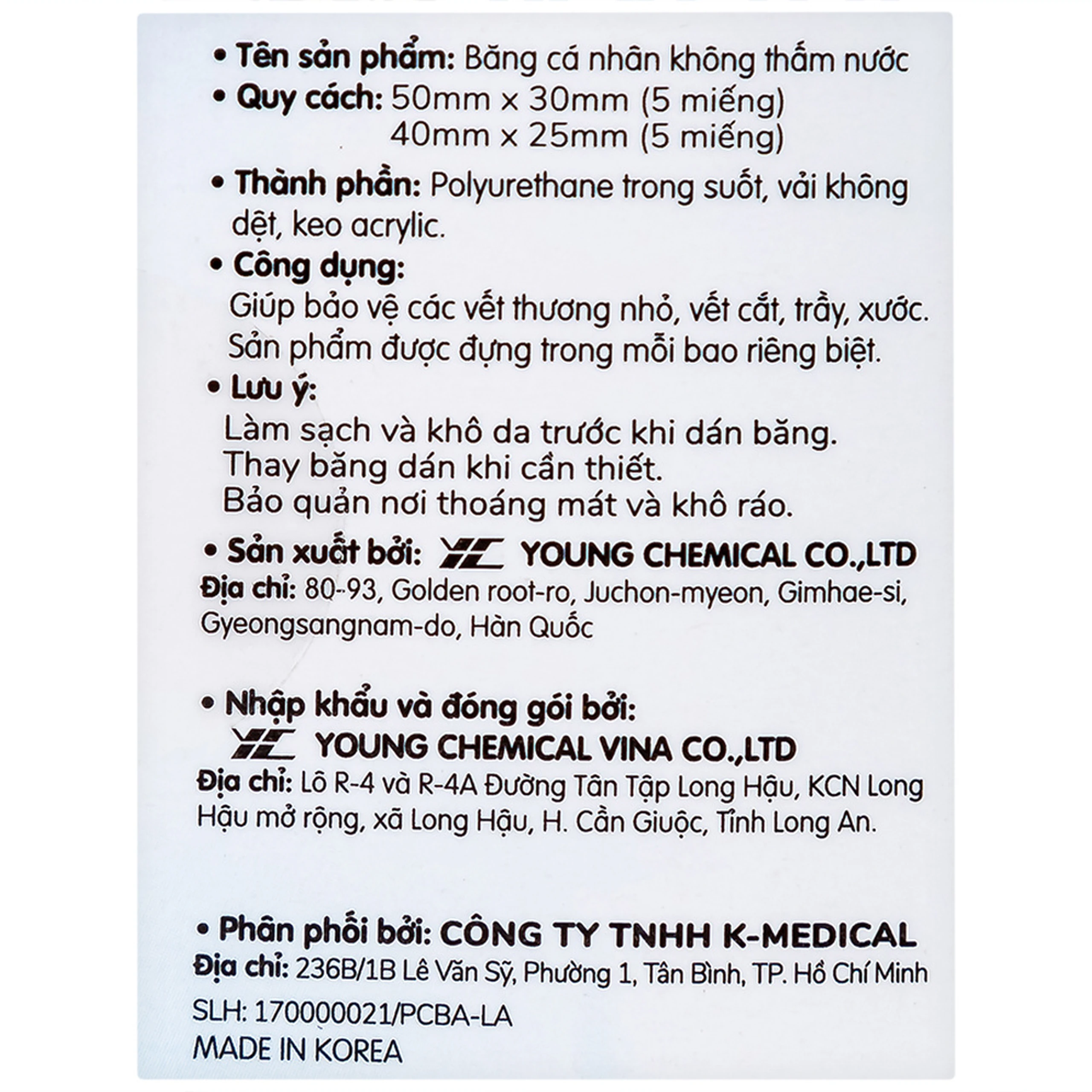 Băng cá nhân Plaid Waterproof Plaster 2 kích cỡ (10 miếng) không thấm nước Young Chemical