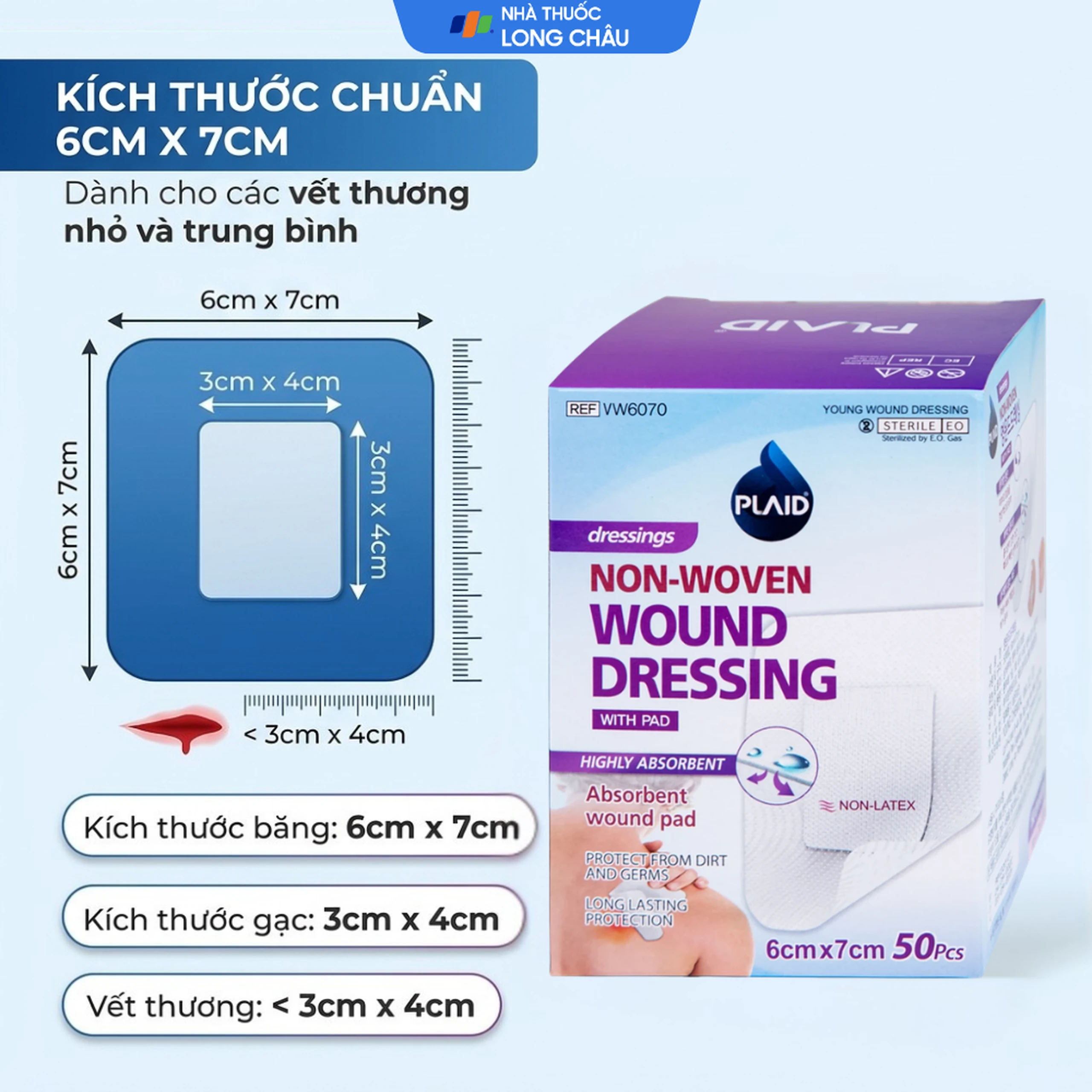 Gạc vô trùng Plaid Wound Dressing 6x7cm (50 miếng) Young Chemical 4