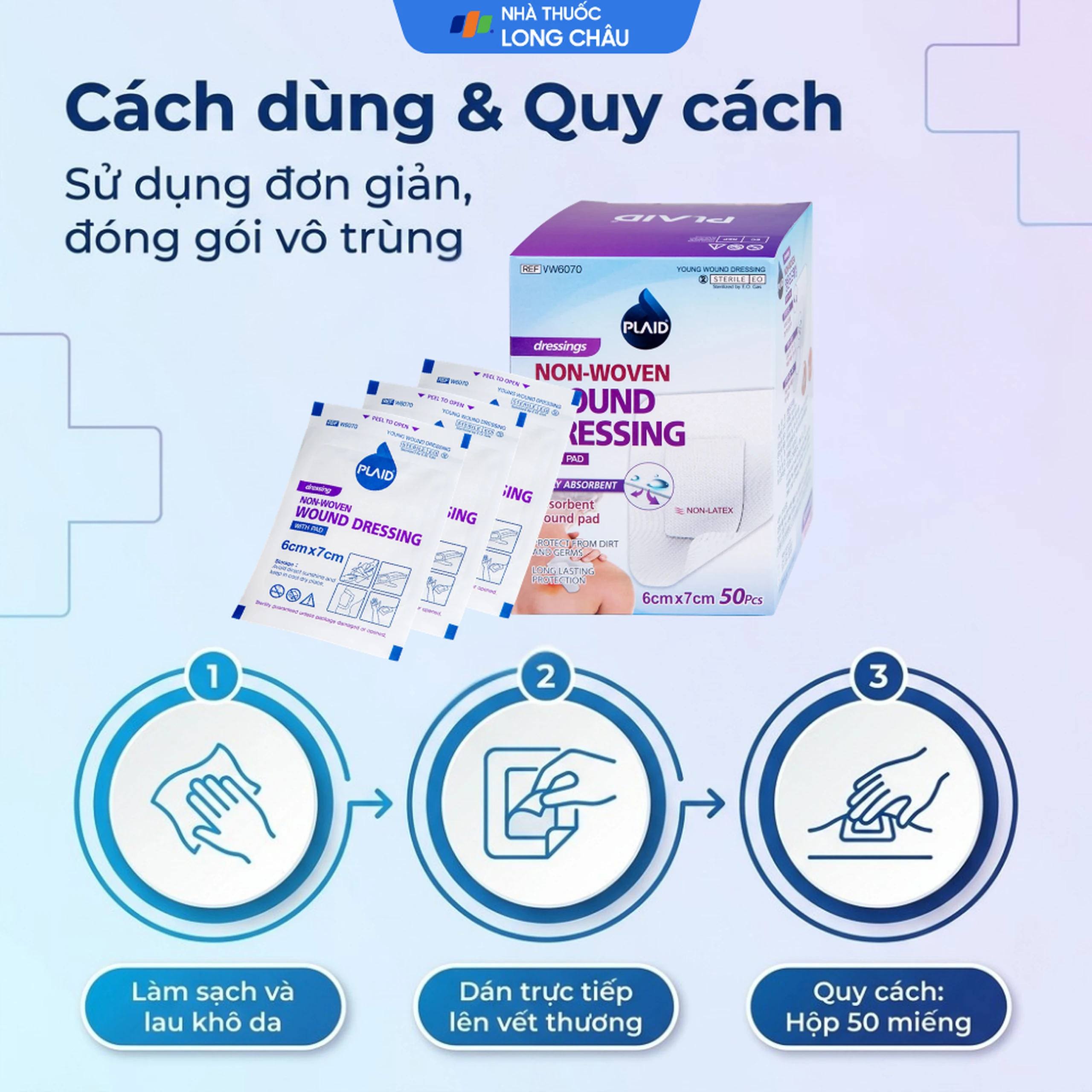 Gạc vô trùng Plaid Wound Dressing 6x7cm (50 miếng) Young Chemical 5
