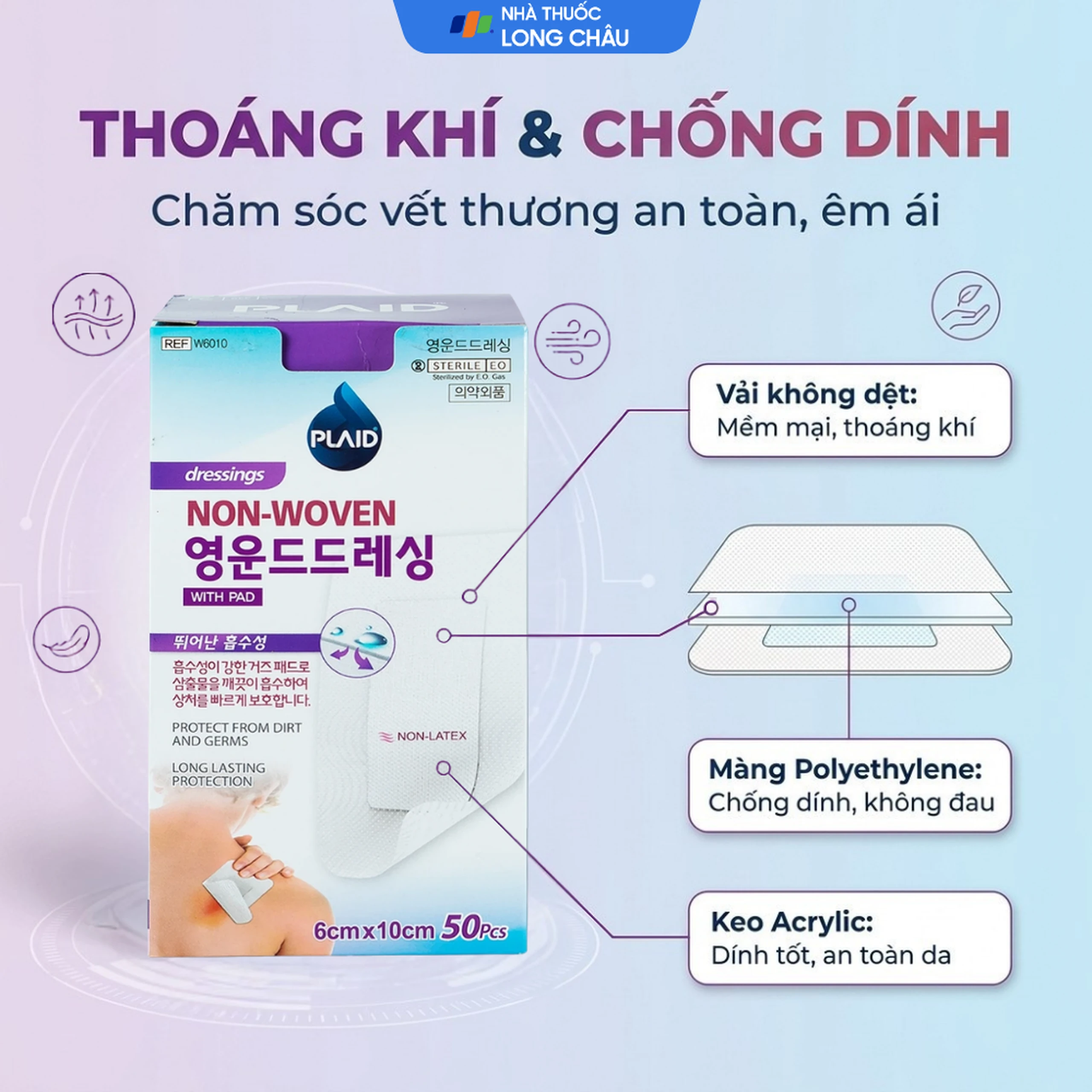 Gạc vô trùng Plaid Wound Dressing 6x10cm (50 miếng) Young Chemical 3