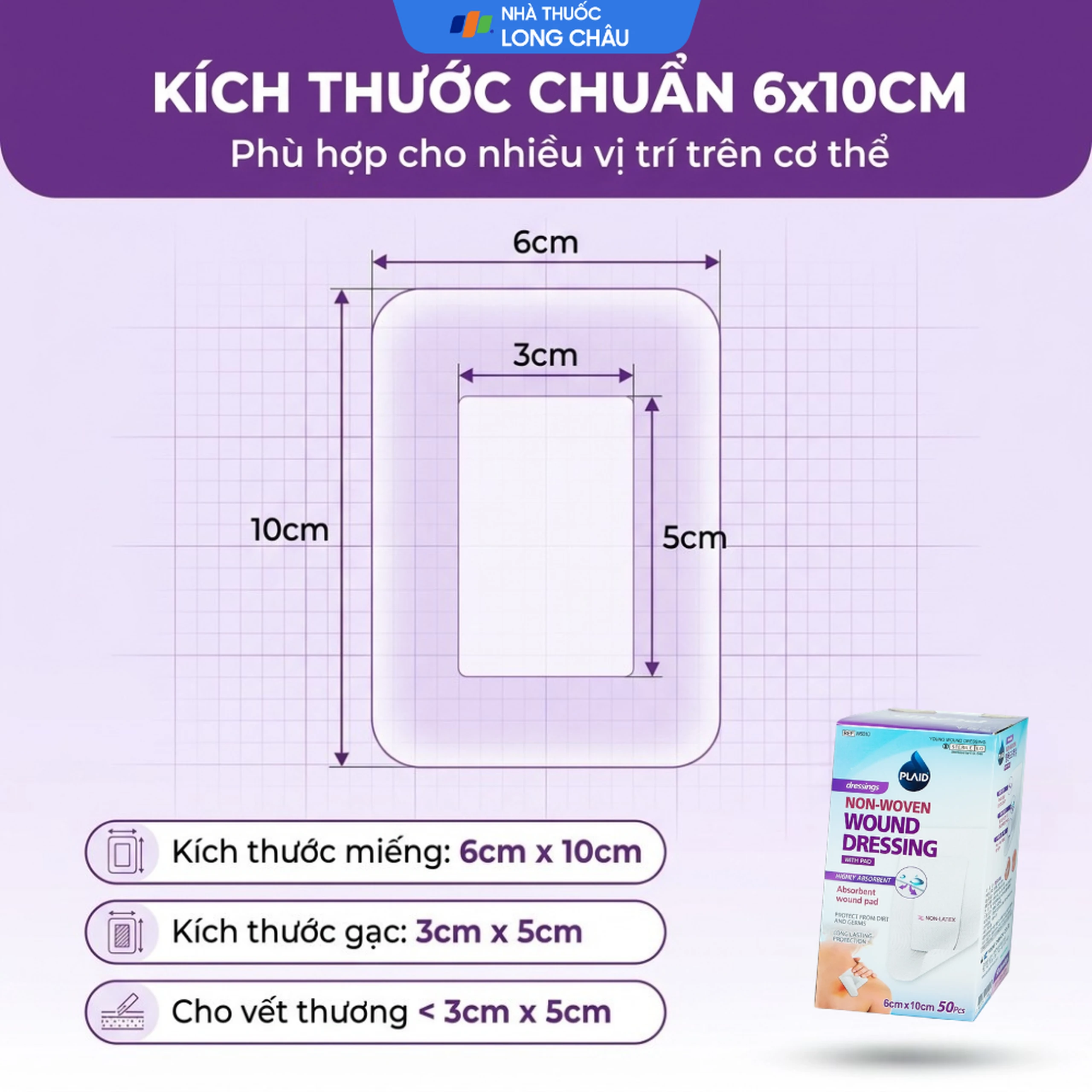 Gạc vô trùng Plaid Wound Dressing 6x10cm (50 miếng) Young Chemical 4