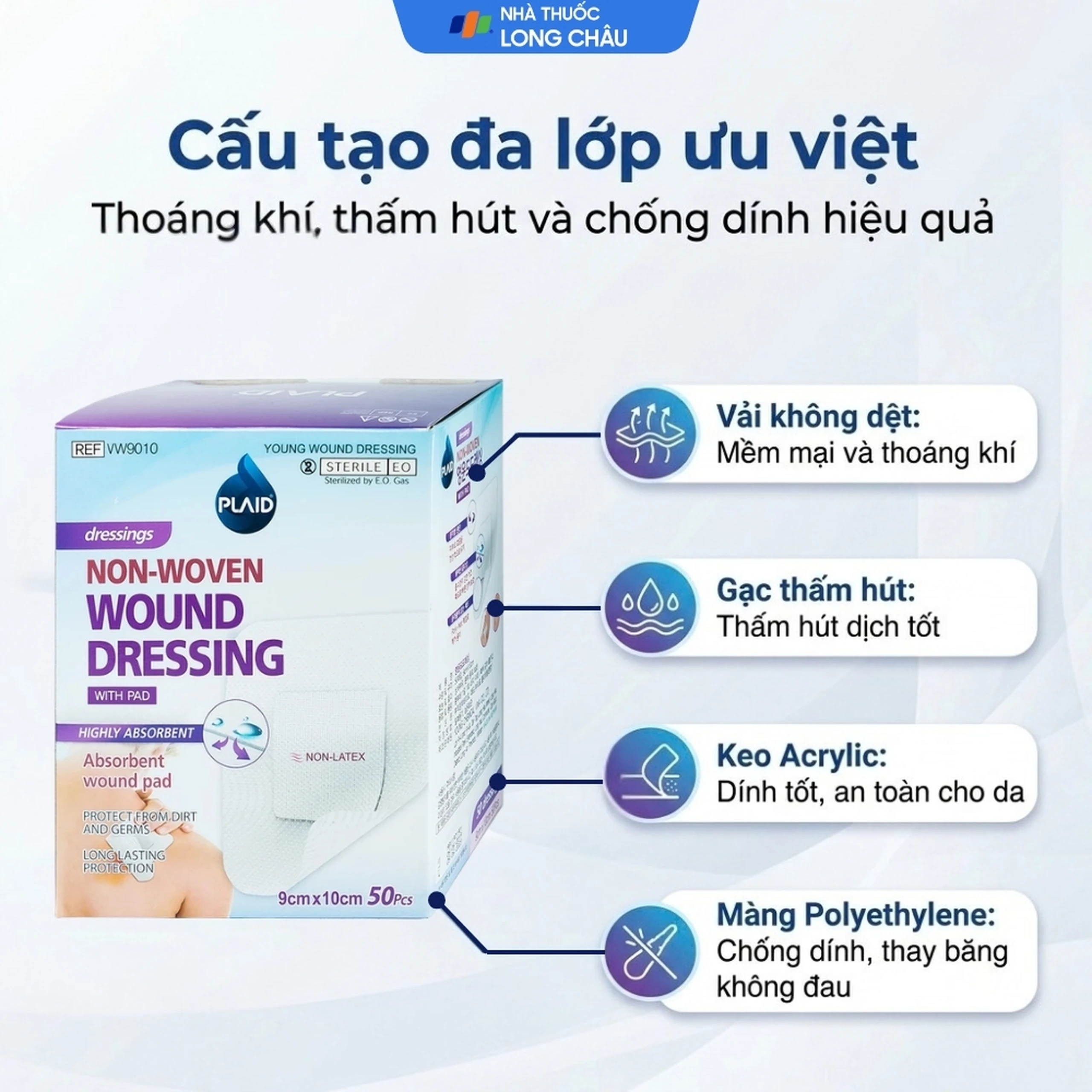 Gạc vô trùng Plaid Wound Dressing 9x10cm (50 miếng) Young Chemical 3