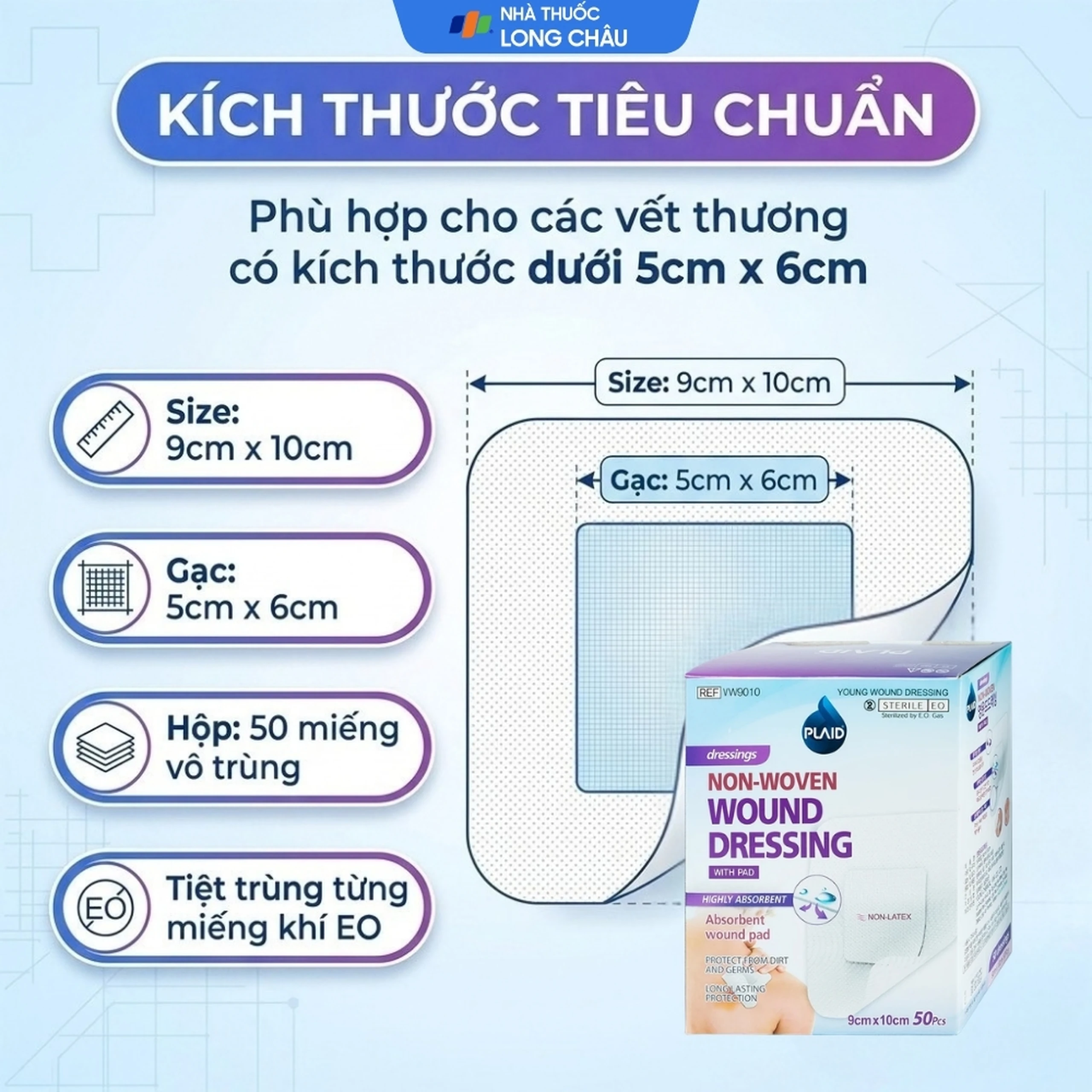 Gạc vô trùng Plaid Wound Dressing 9x10cm (50 miếng) Young Chemical 4