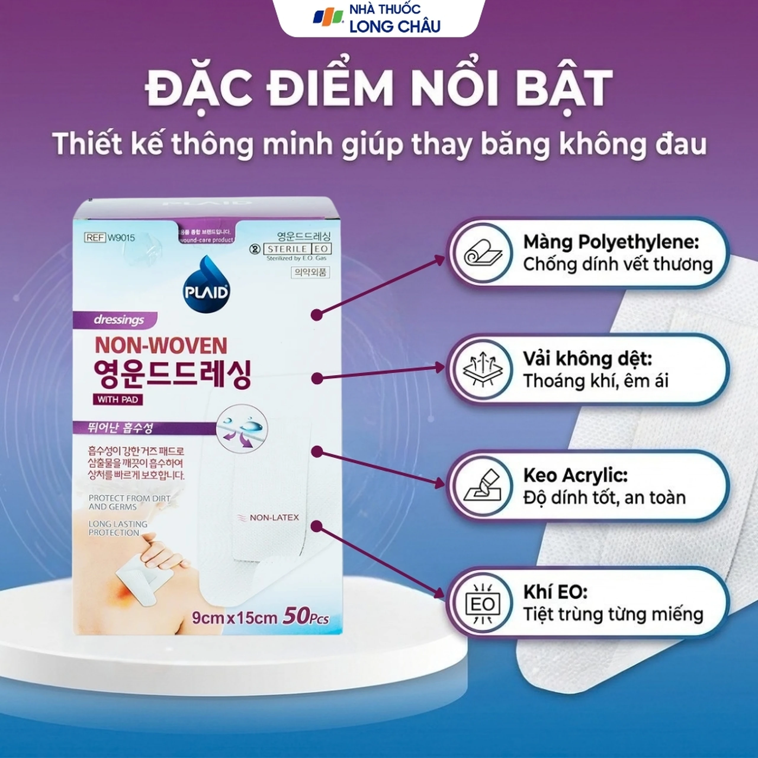 Gạc vô trùng Plaid Wound Dressing 9x15cm (50 miếng) Young Chemical 3