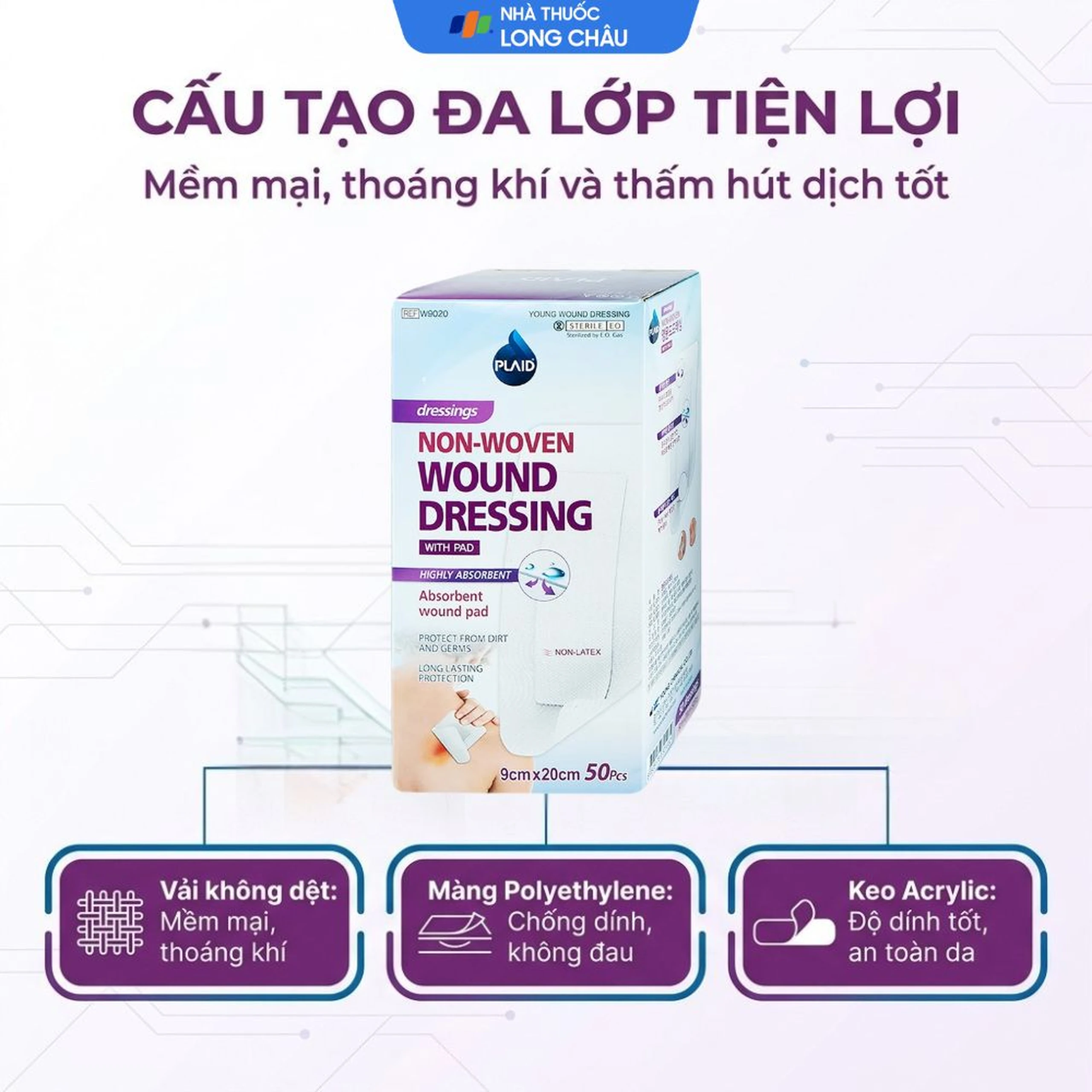 Gạc vô trùng Plaid Wound Dressing 9x20cm (50 miếng) Young Chemical 3