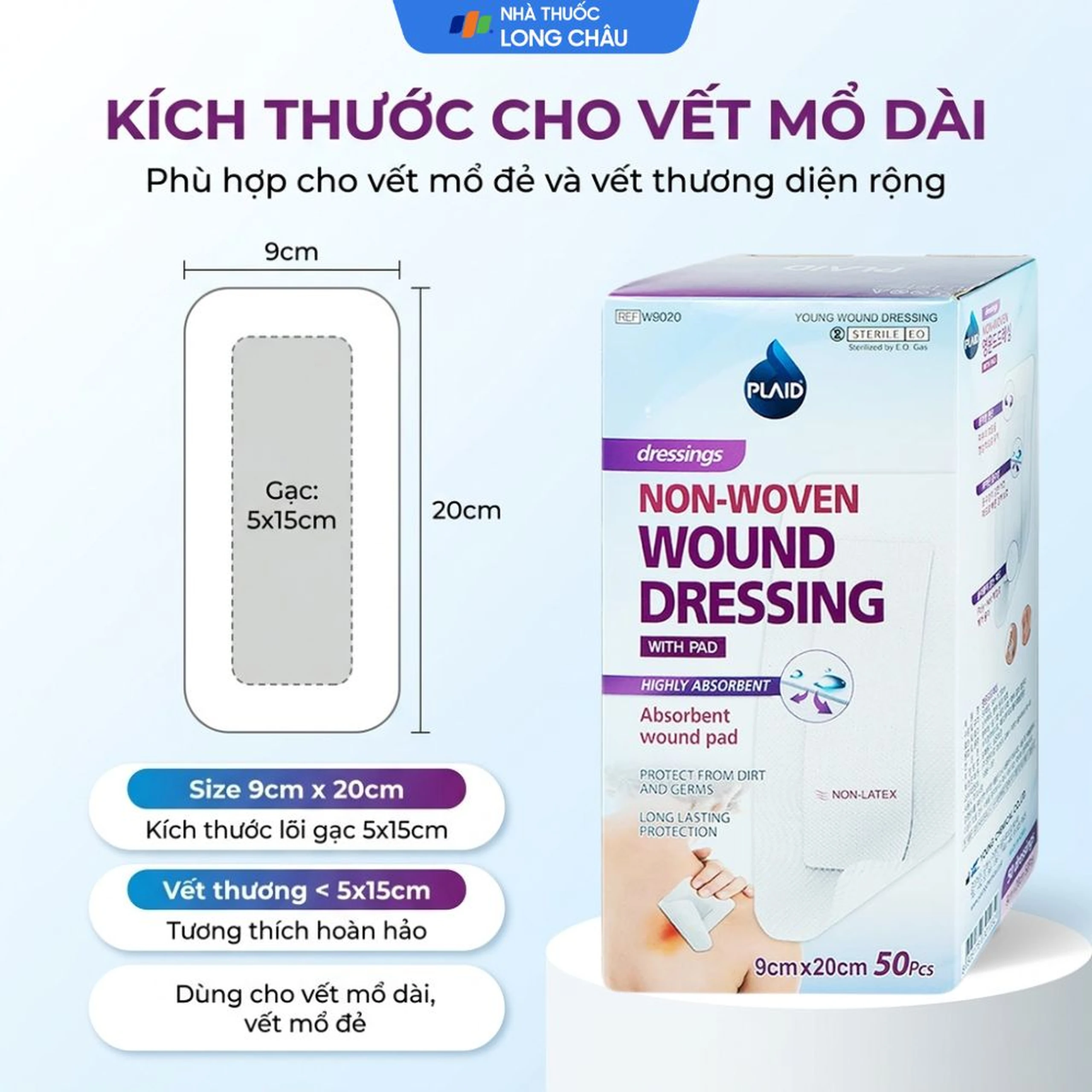 Gạc vô trùng Plaid Wound Dressing 9x20cm (50 miếng) Young Chemical 4