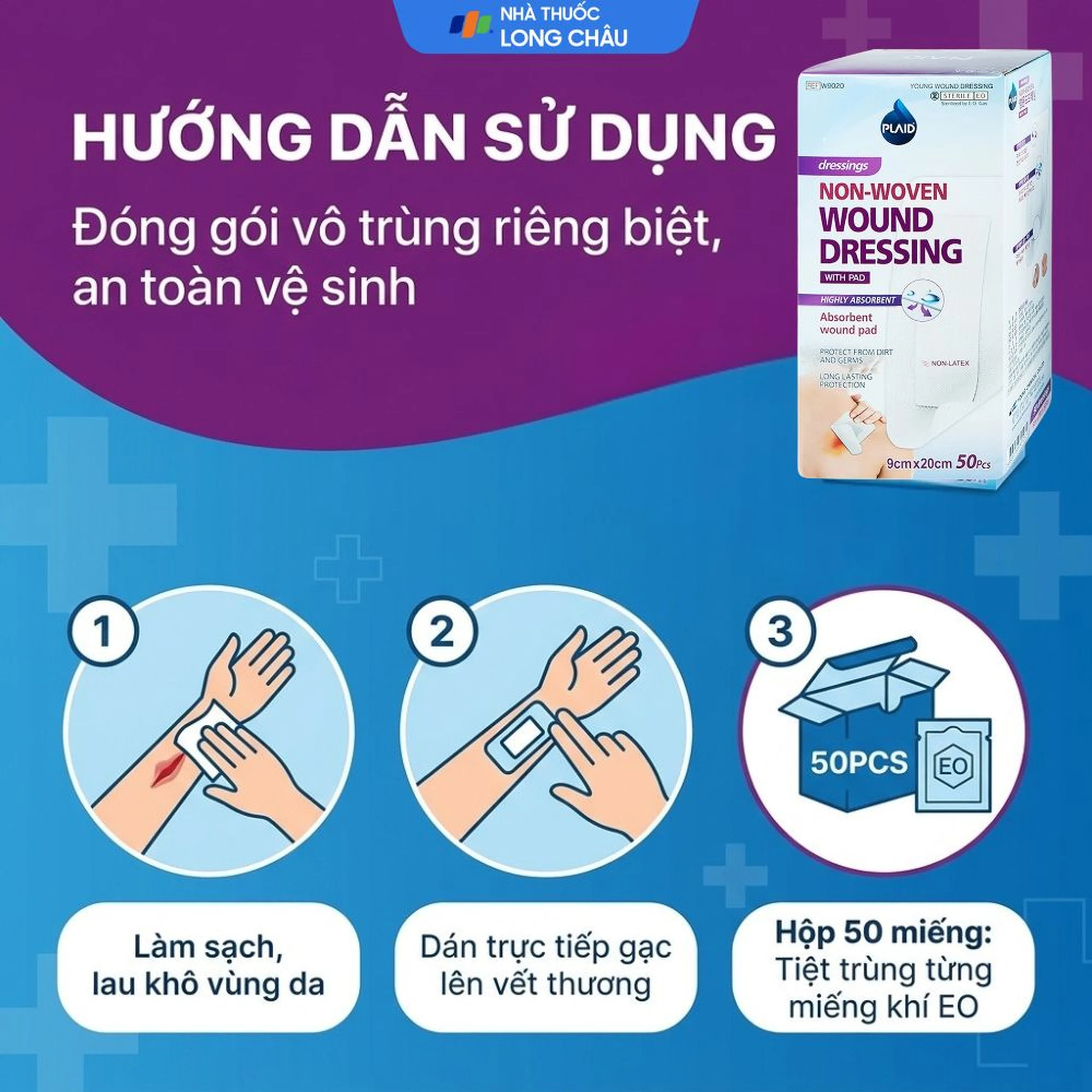 Gạc vô trùng Plaid Wound Dressing 9x20cm (50 miếng) Young Chemical 5