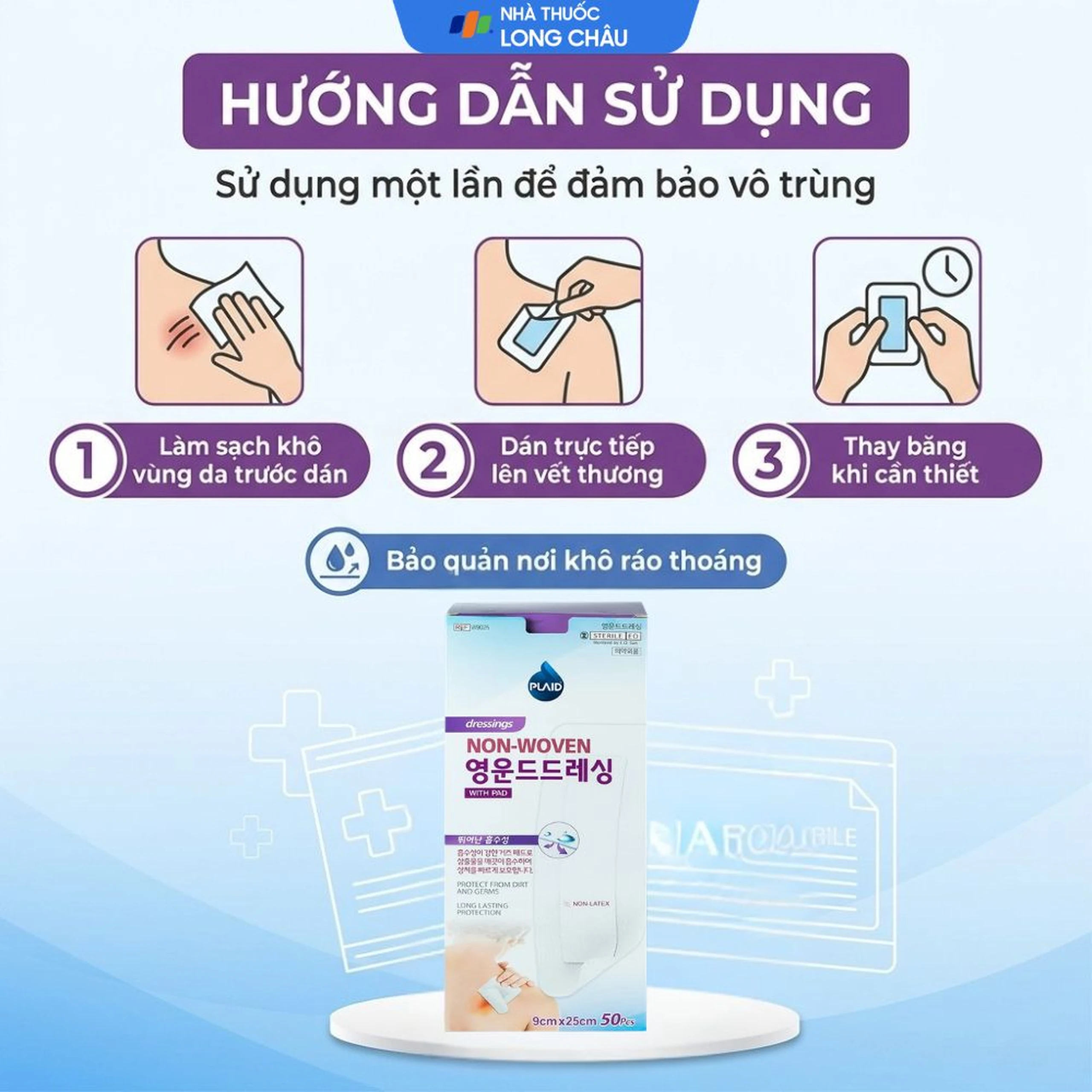 Gạc vô trùng Plaid Wound Dressing 9x25cm (50 miếng) Young Chemical 5