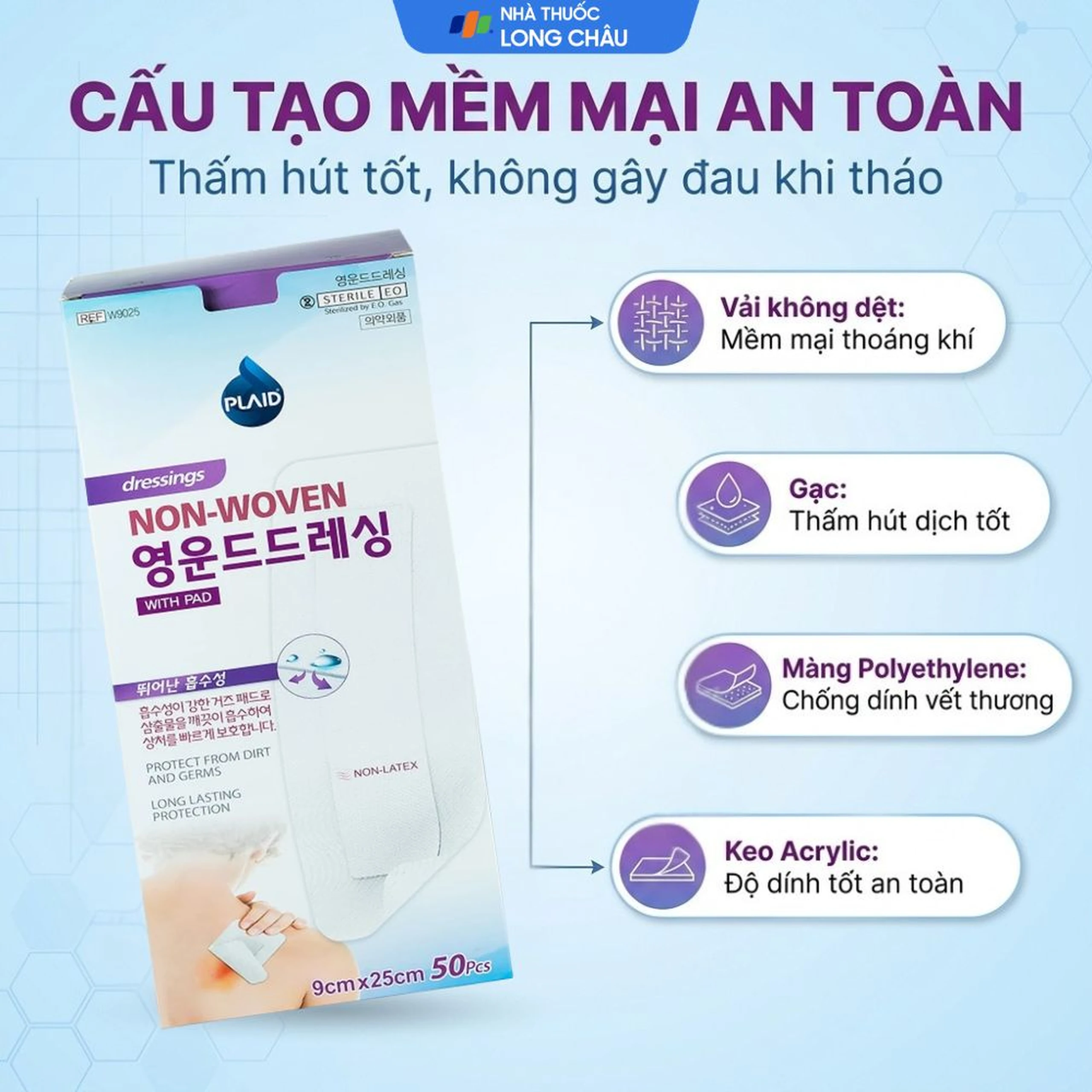 Gạc vô trùng Plaid Wound Dressing 9x25cm (50 miếng) Young Chemical 3