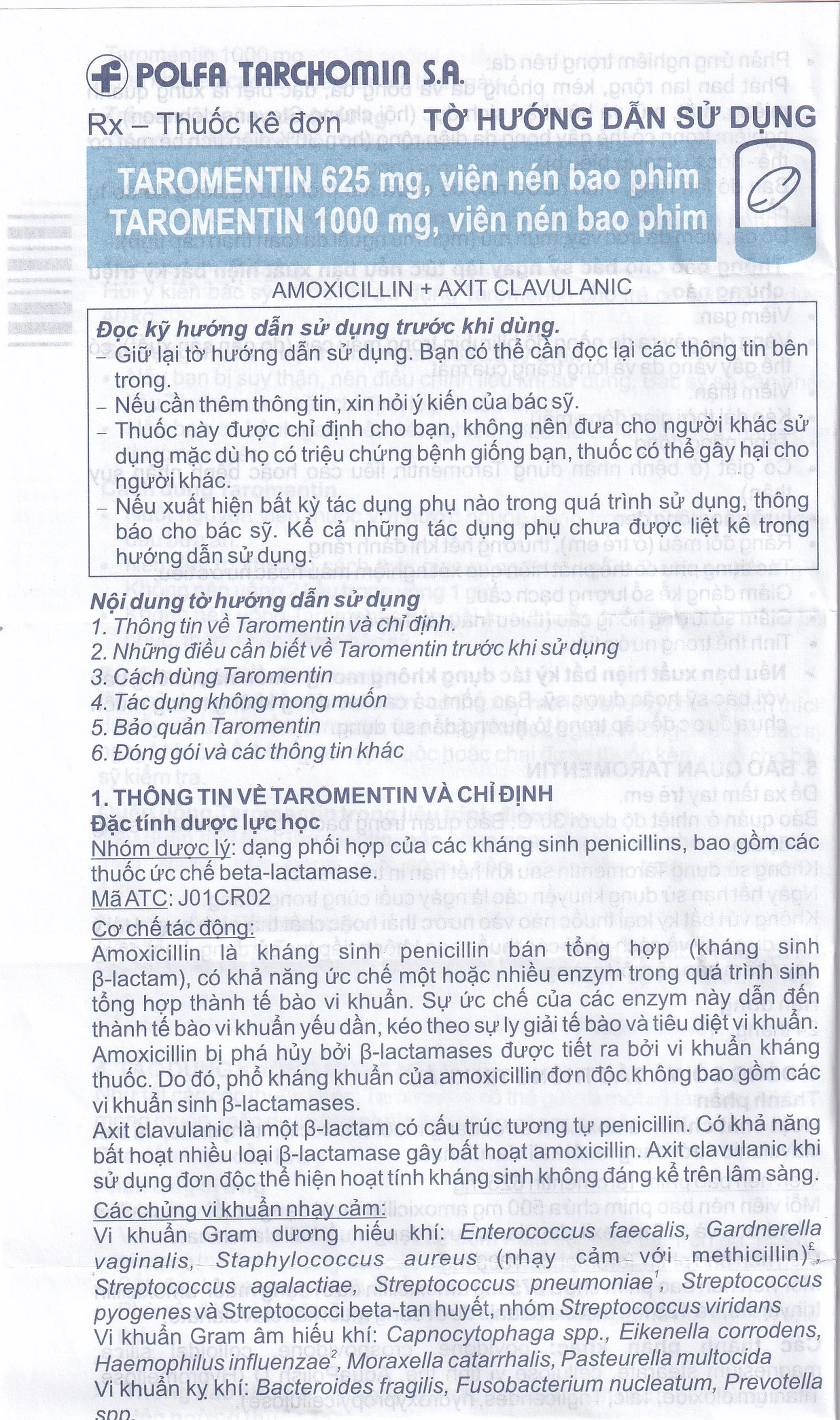 Thuốc Taromentin 1000mg Polfarmex điều trị viêm xoang cạnh mũi (2 vỉ x 7 viên)