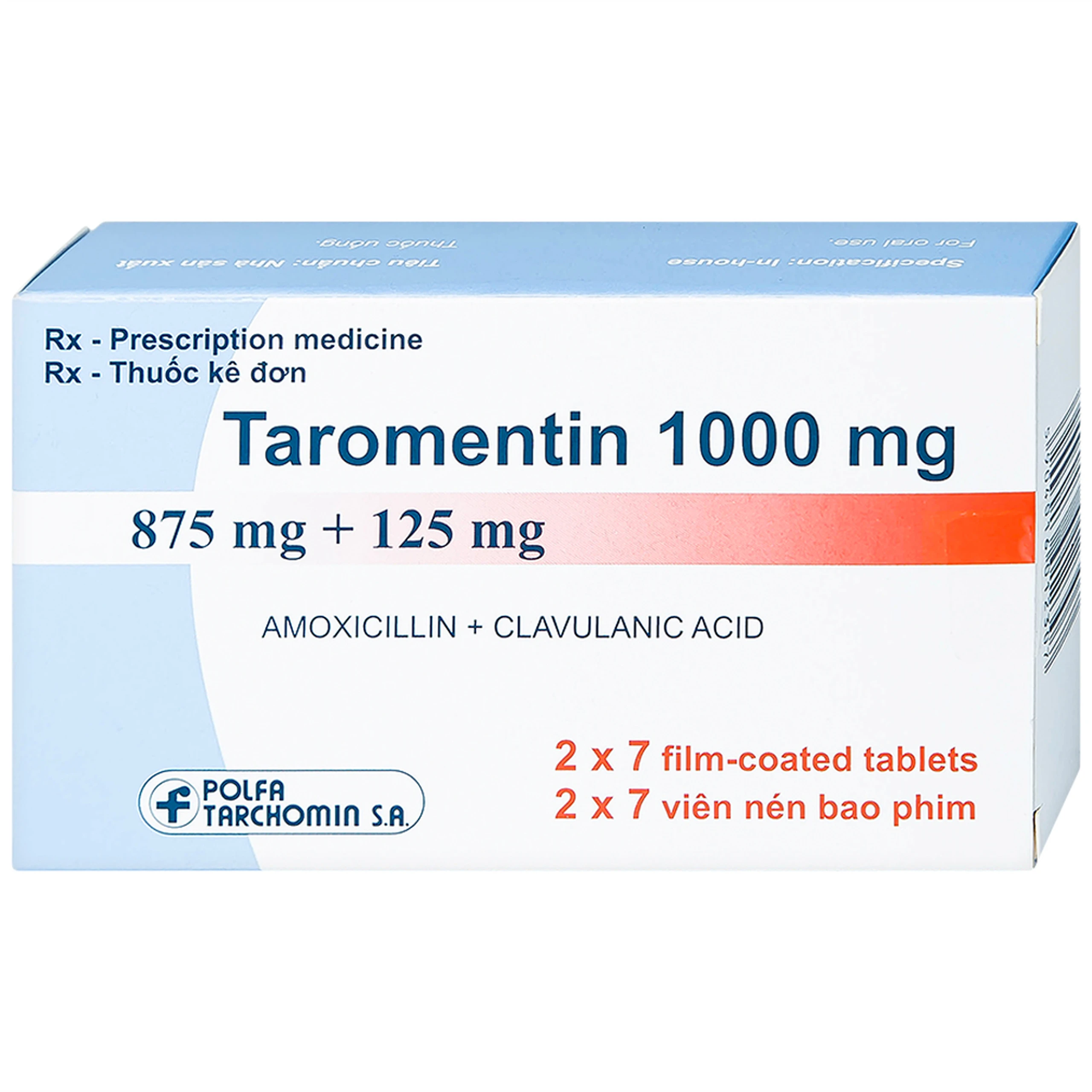 Thuốc Taromentin 1000mg Polfarmex điều trị viêm xoang cạnh mũi (2 vỉ x 7 viên)