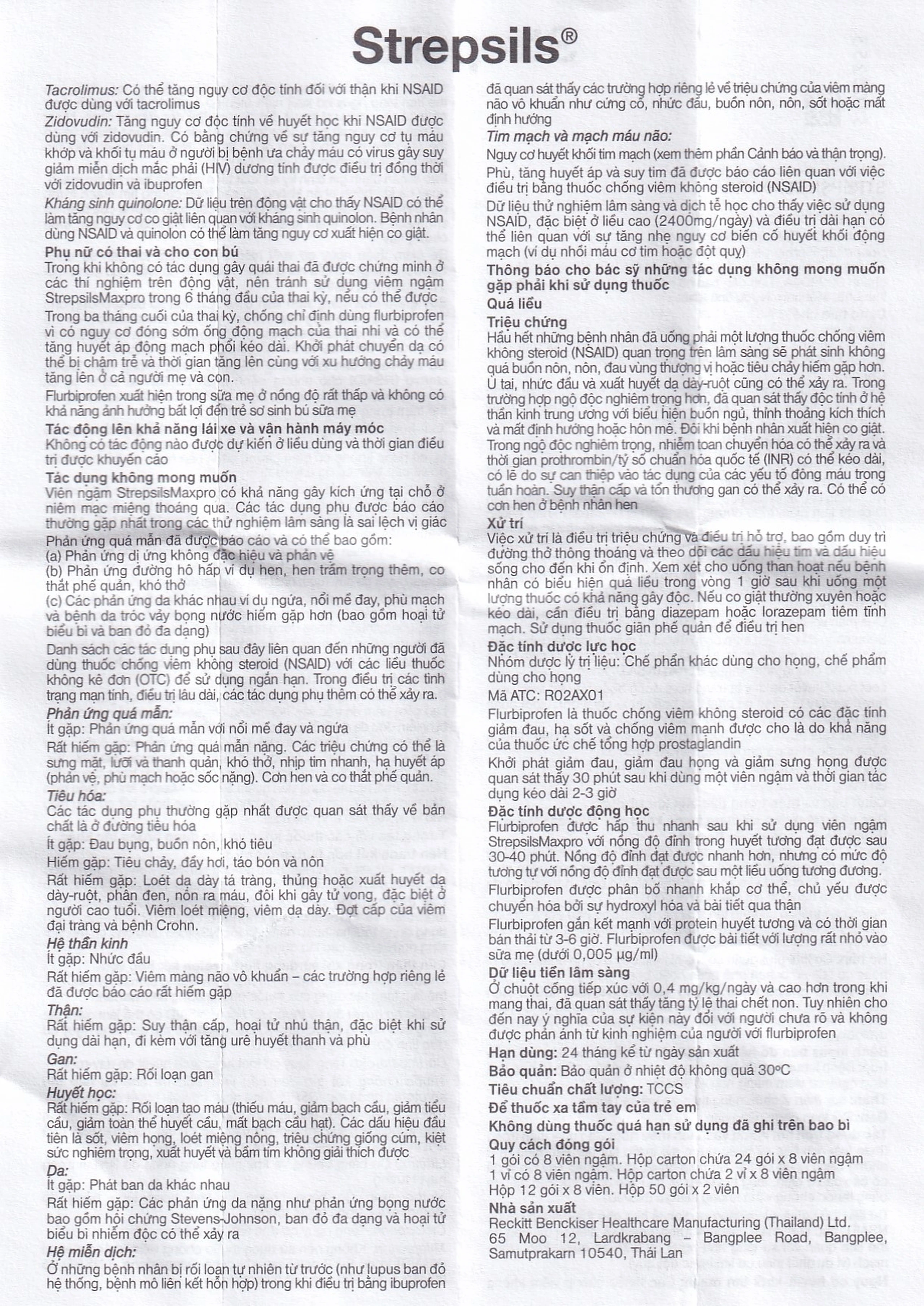 Viên ngậm Strepsils Maxpro Reckitt Benckiser làm giảm đau trong viêm họng (12 gói x 8 viên)