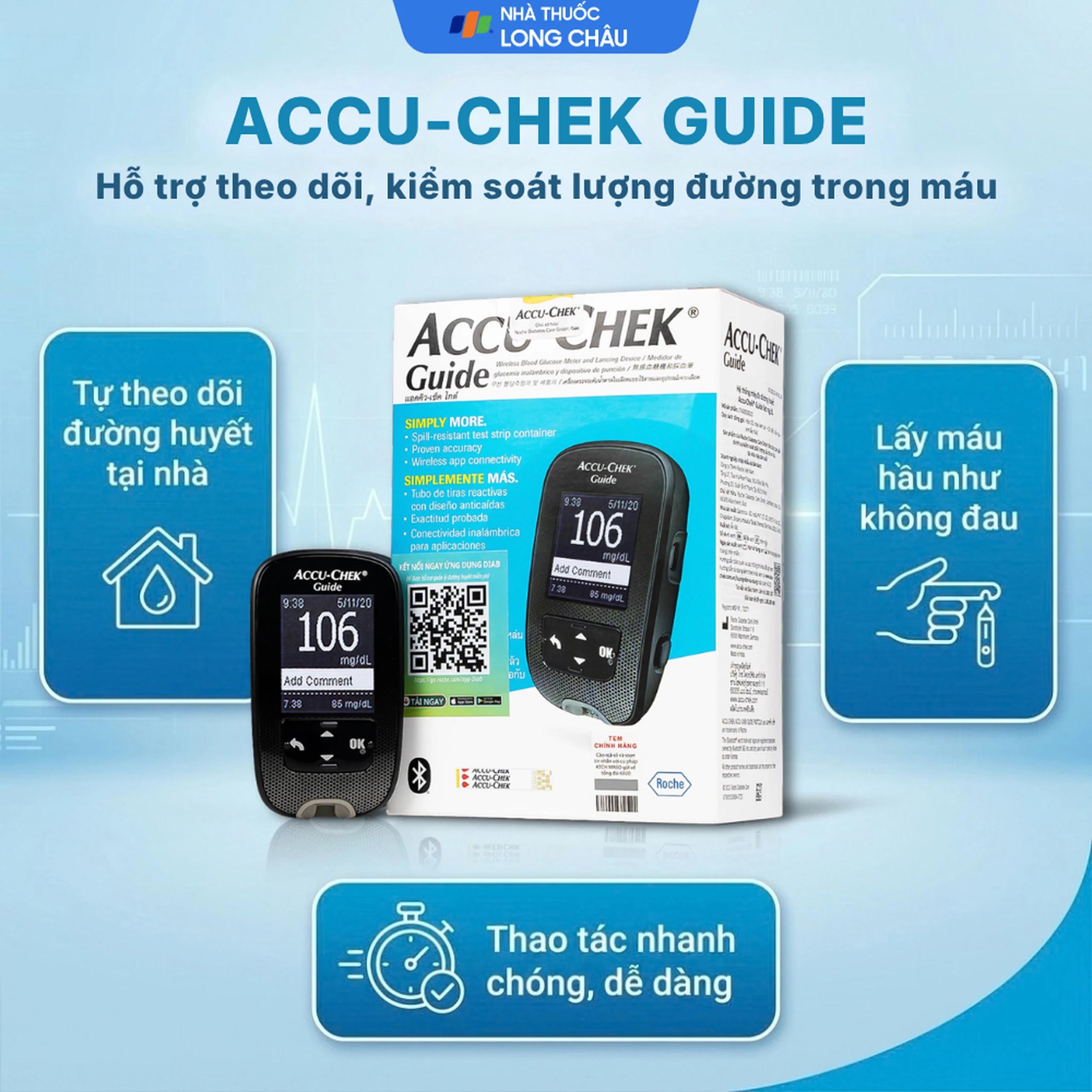 Máy đo đường huyết Accu Chek Guide hỗ trợ theo dõi, kiểm soát lượng đường trong máu 2