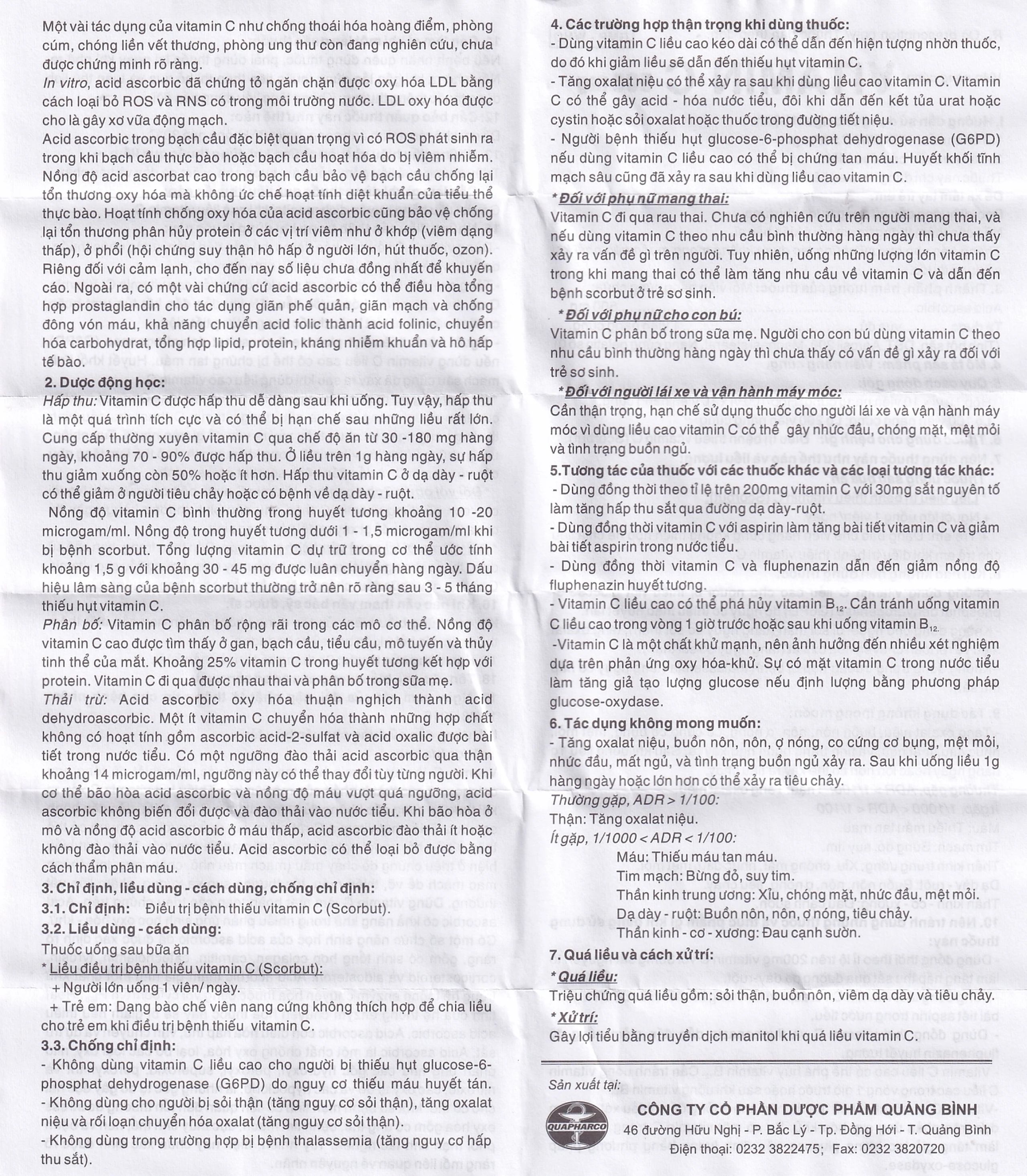 Thuốc Vitamin C 500mg Quapharco điều trị bệnh do thiếu Vitamin C (10 vỉ x 10 viên)