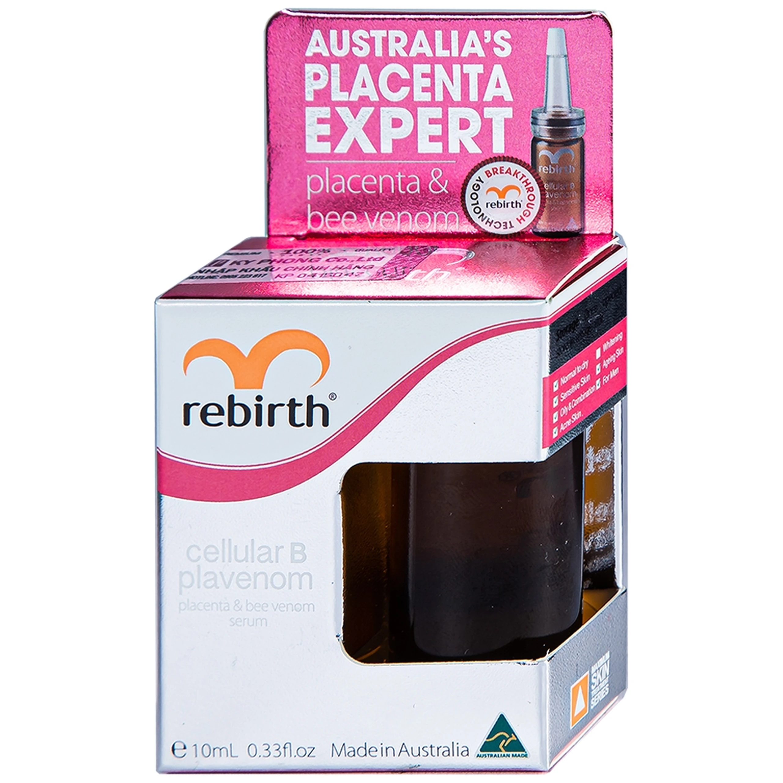 Serum tế bào gốc Rebirth Cellular B Plavenom Nhau thai cừu và Nọc Ong dưỡng ẩm da, se khít lỗ chân lông (10ml)