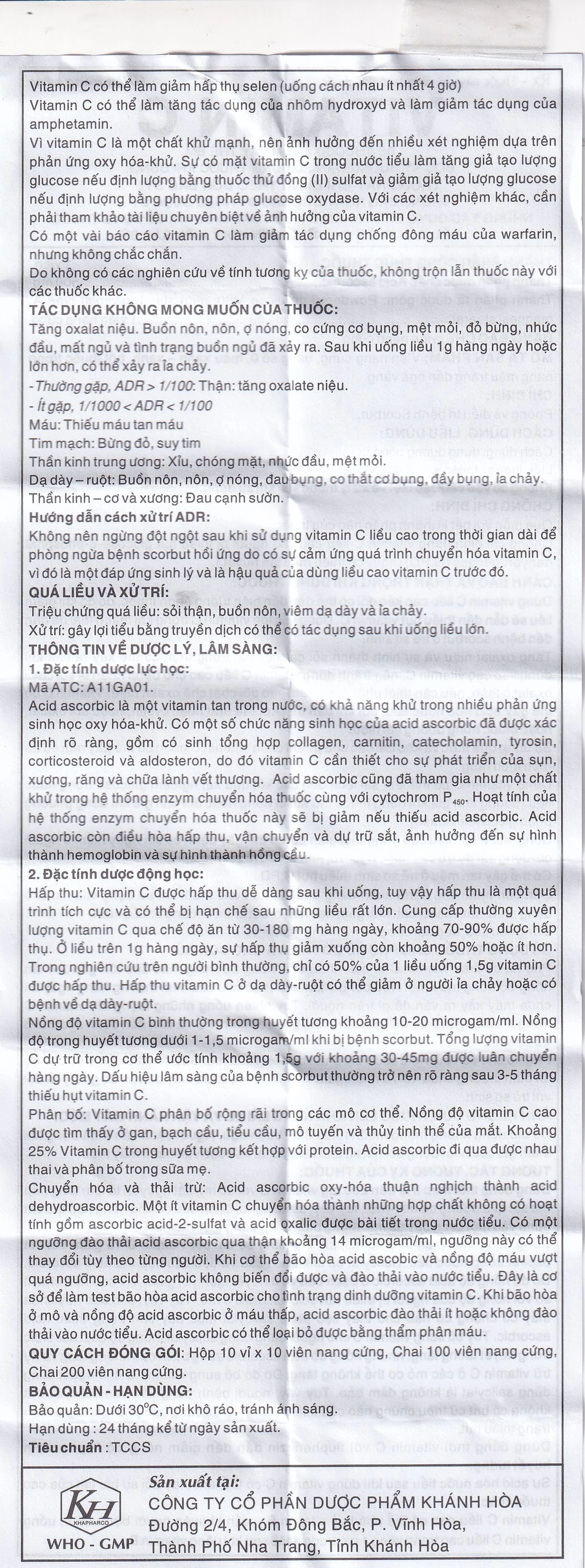 Thuốc Vitamin C 500mg Khapharco dự phòng và điều trị bệnh Scorbut (200 viên)