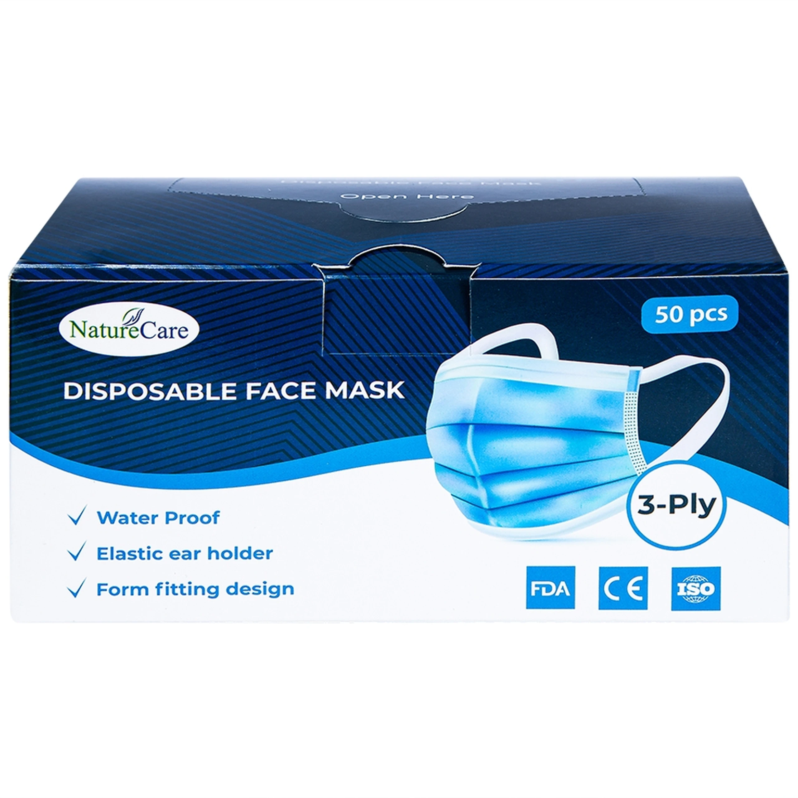 Khẩu trang 3 lớp Naturecare màu xanh (50 cái) ngăn khói bụi, vi khuẩn