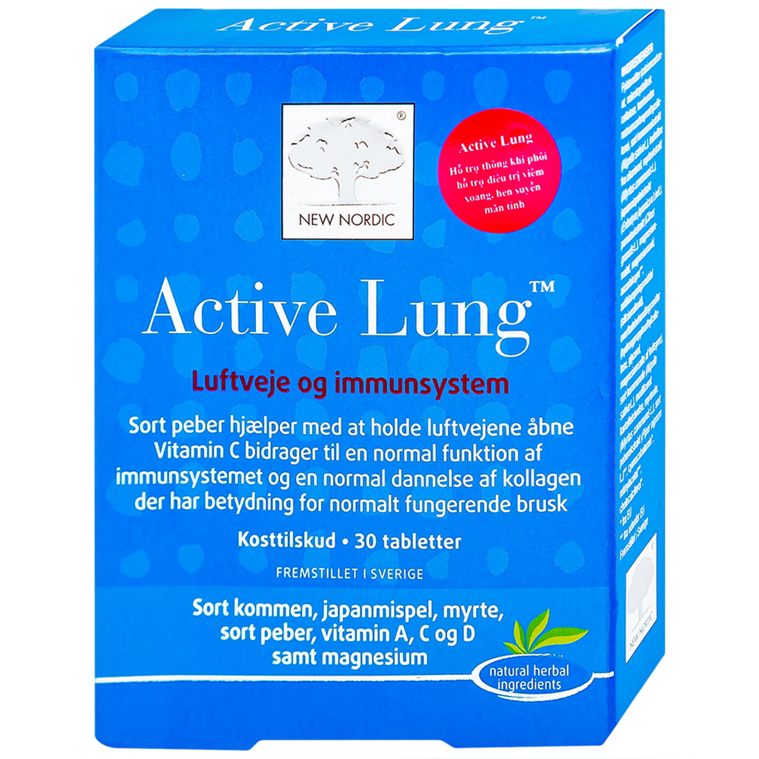 Viên uống hỗ trợ thông khí phổi, giảm viêm phế quản, hen suyễn Active Lung New Nordic (2 vỉ x 15 viên)