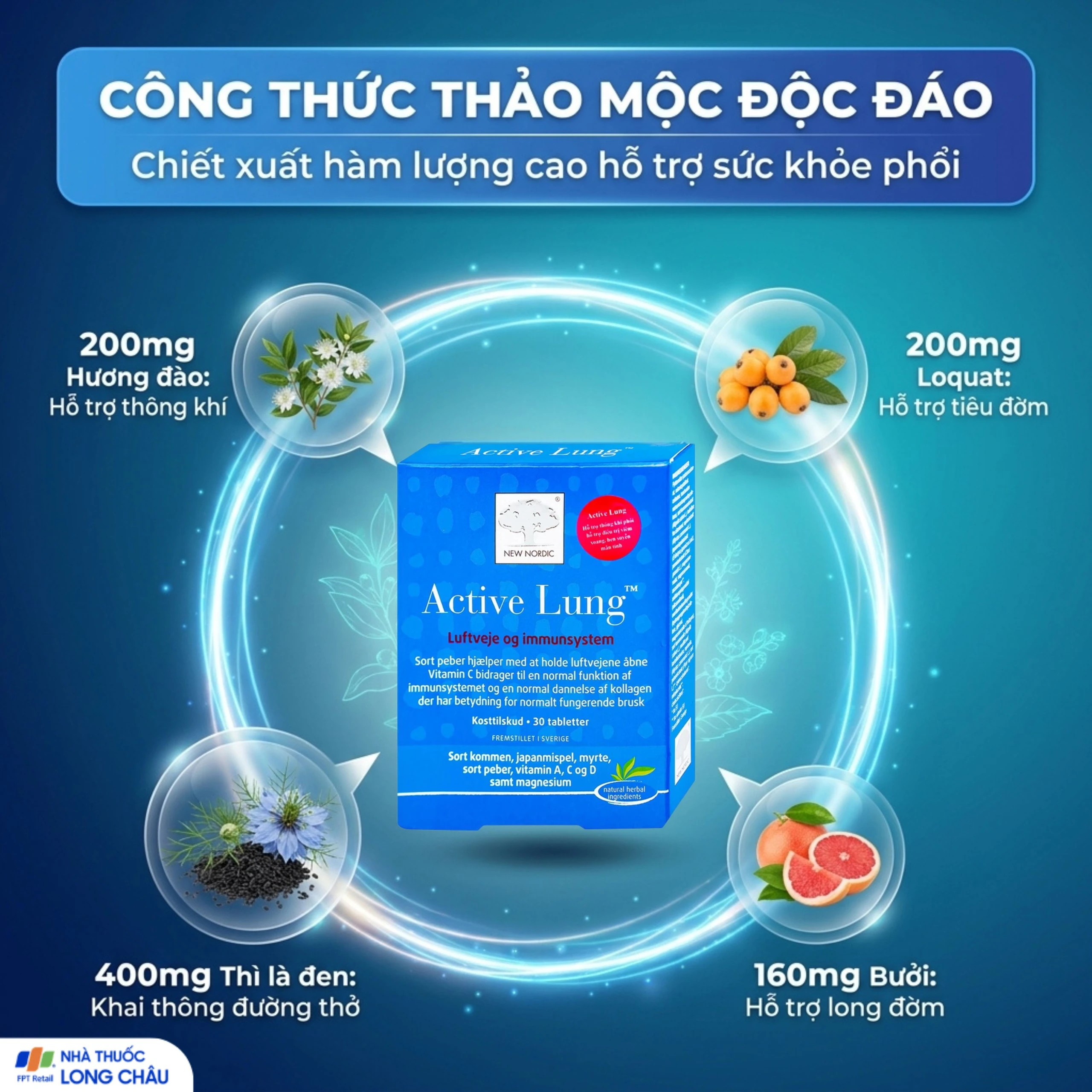 Viên uống hỗ trợ thông khí phổi, giảm viêm phế quản, hen suyễn Active Lung New Nordic (2 vỉ x 15 viên) 4