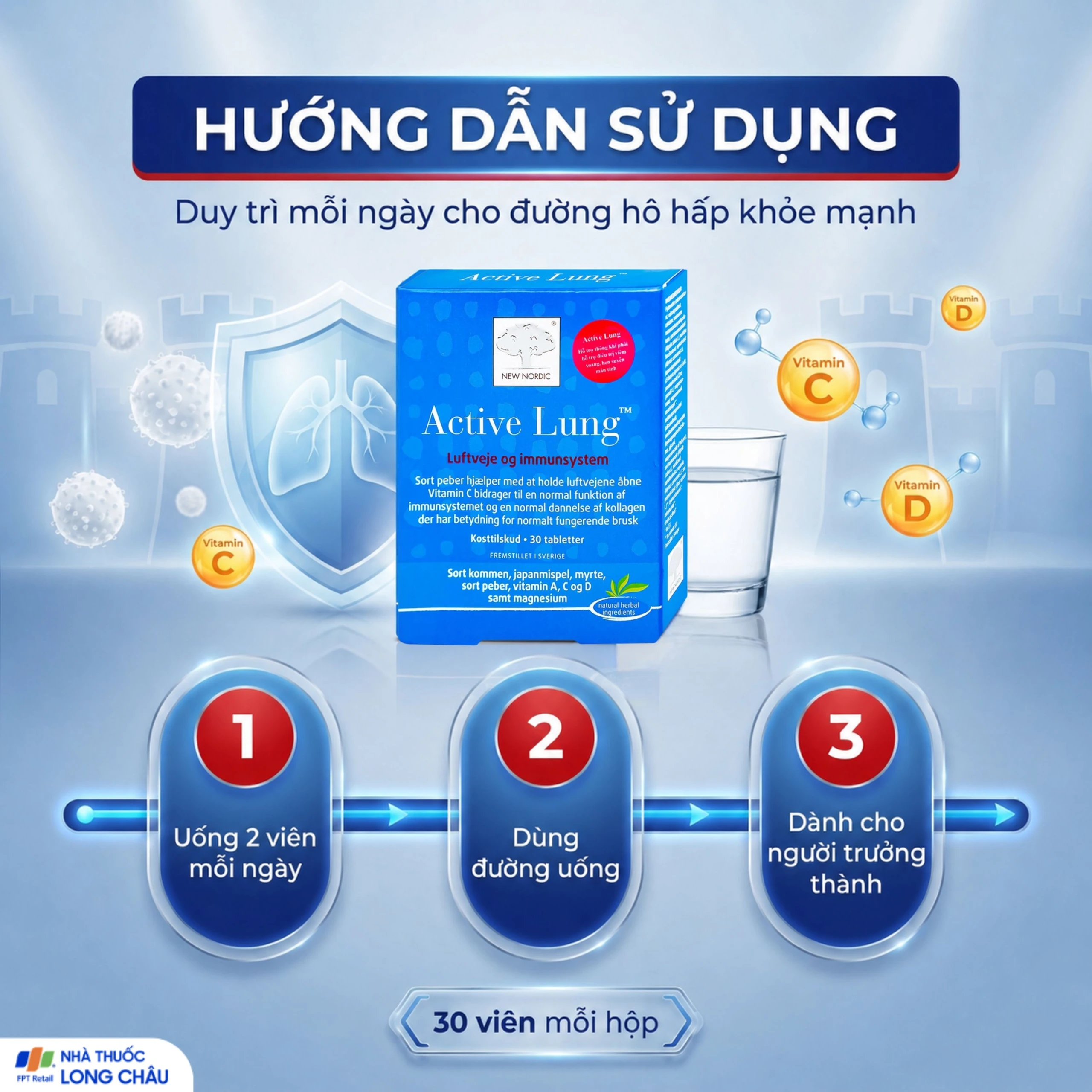 Viên uống hỗ trợ thông khí phổi, giảm viêm phế quản, hen suyễn Active Lung New Nordic (2 vỉ x 15 viên) 5
