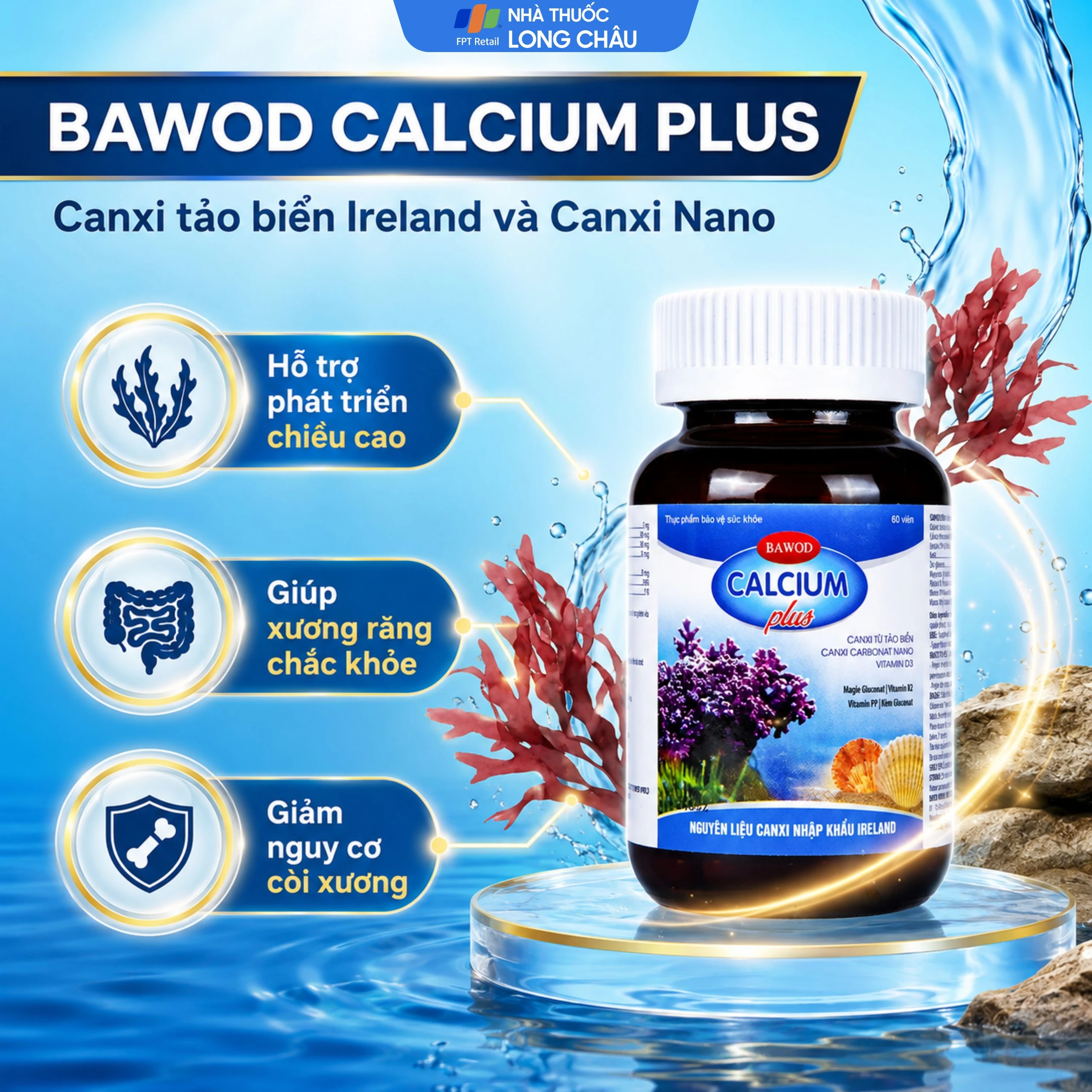 Viên uống giúp răng xương chắc khỏe, tăng chiều cao, giảm còi xương Bawod Calcium Plus (60 viên) 3