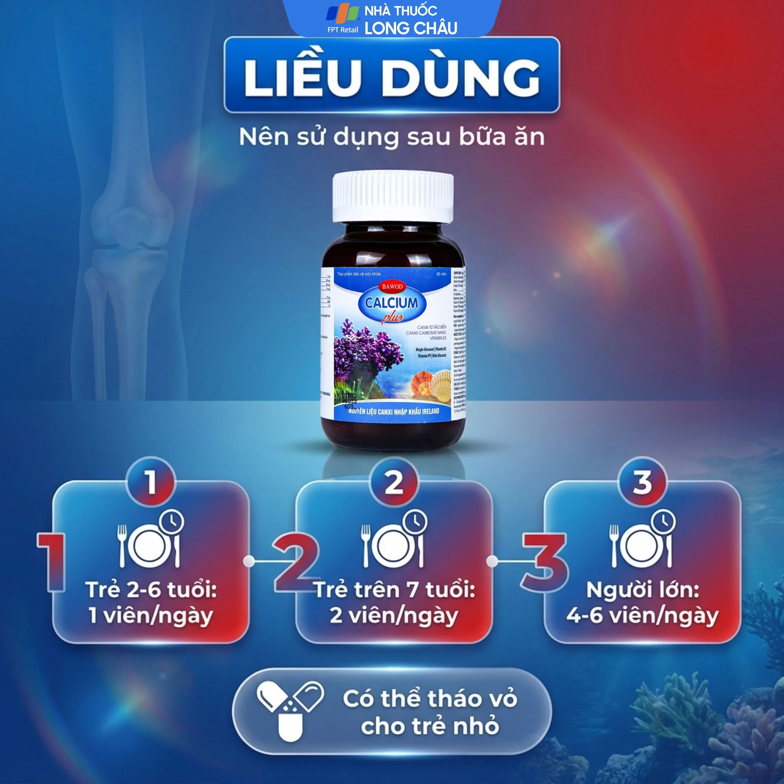 Viên uống giúp răng xương chắc khỏe, tăng chiều cao, giảm còi xương Bawod Calcium Plus (60 viên) 6