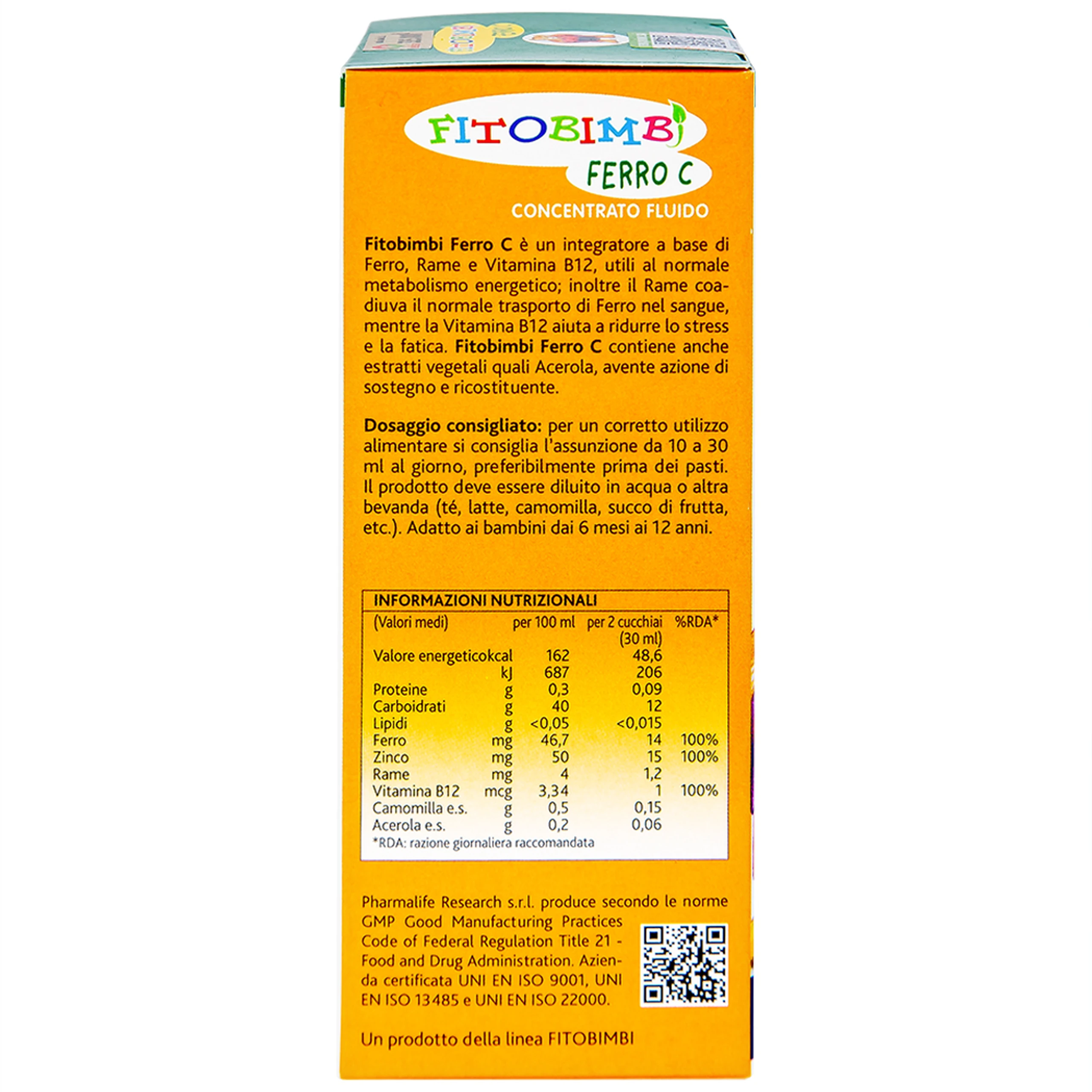 Siro hỗ trợ giảm nguy cơ thiếu máu do thiếu sắt Fitobimbi Ferro C (200ml)